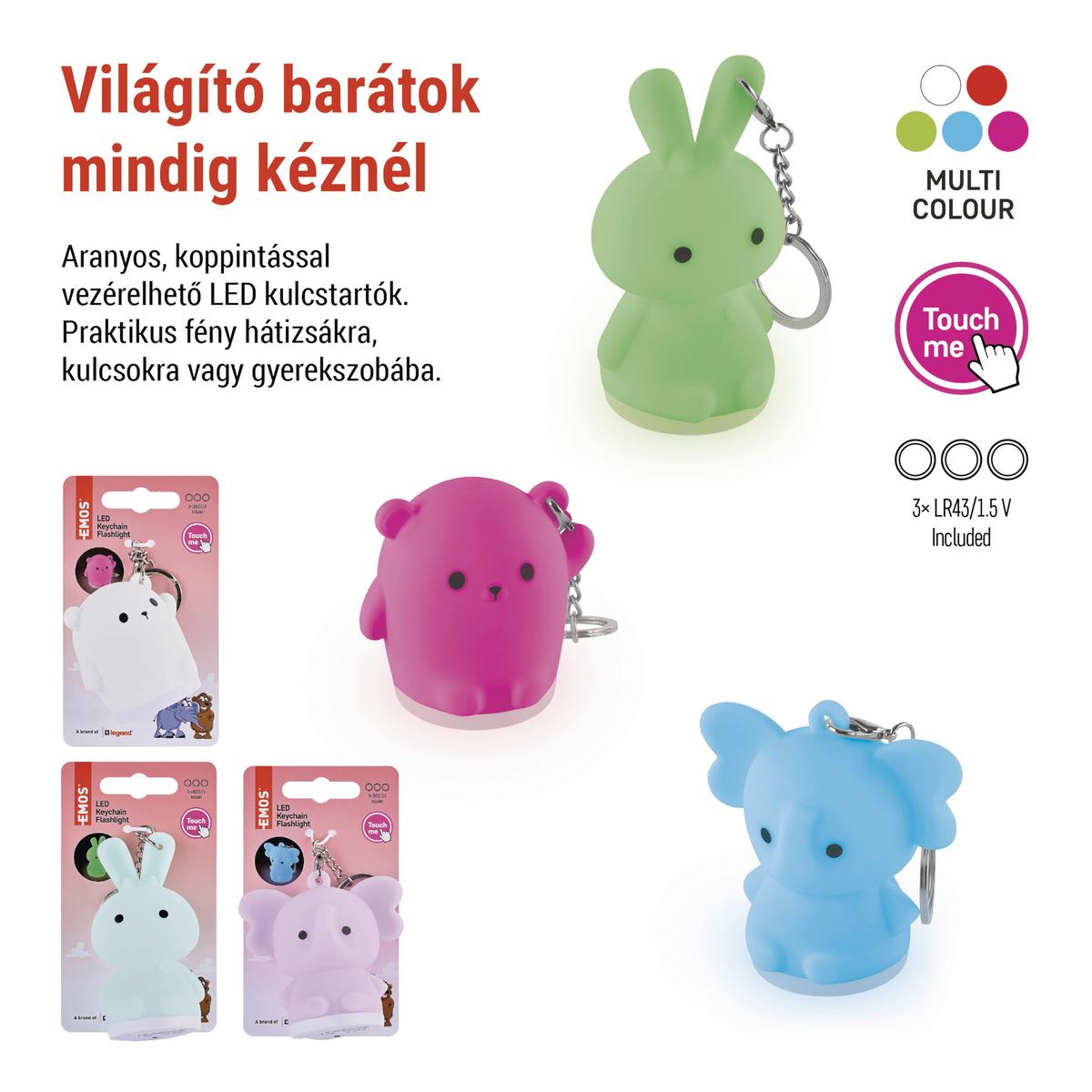 Led Szilikon Kulcstartó Led Állatkák - világos rózsaszín/pasztellkék, műanyag