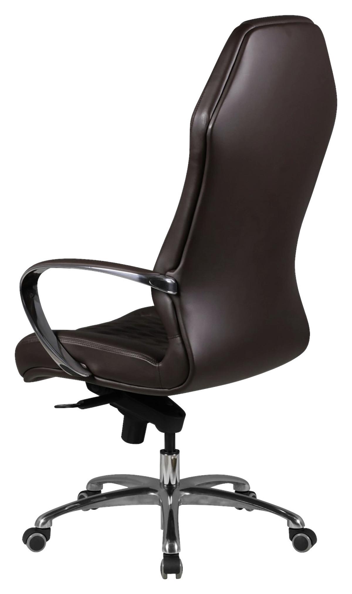 Chefsessel Monterey Echtleder Mit Armlehnen + Wippfunktion - Alufarben/Braun, MODERN, Leder/Kunststoff (67/136/67cm) - MID.YOU