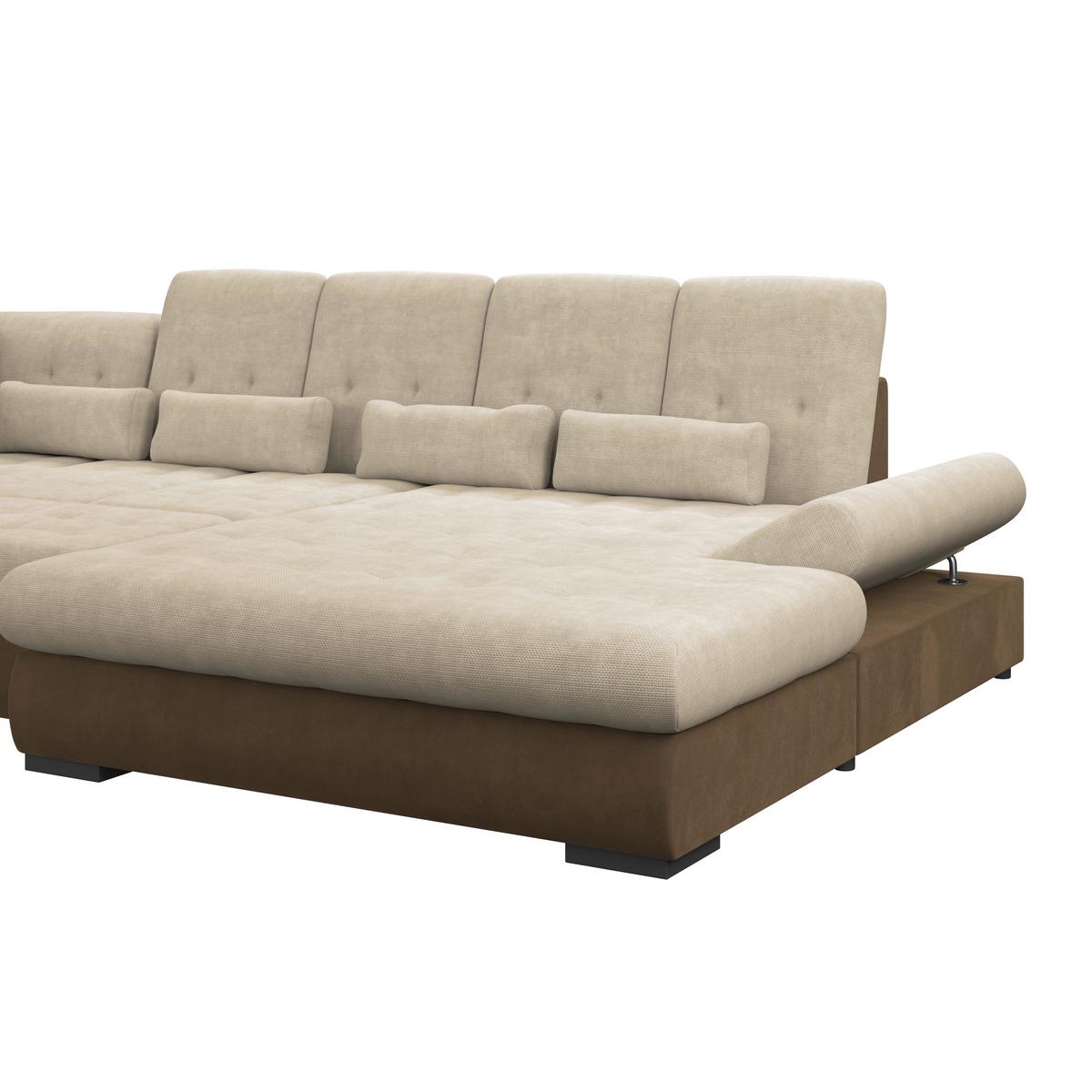 Wohnlandschaft Madera Mit Schlaffunktion Creme - Hellbraun/Creme, KONVENTIONELL, Kunststoff/Textil (212/358/190cm)