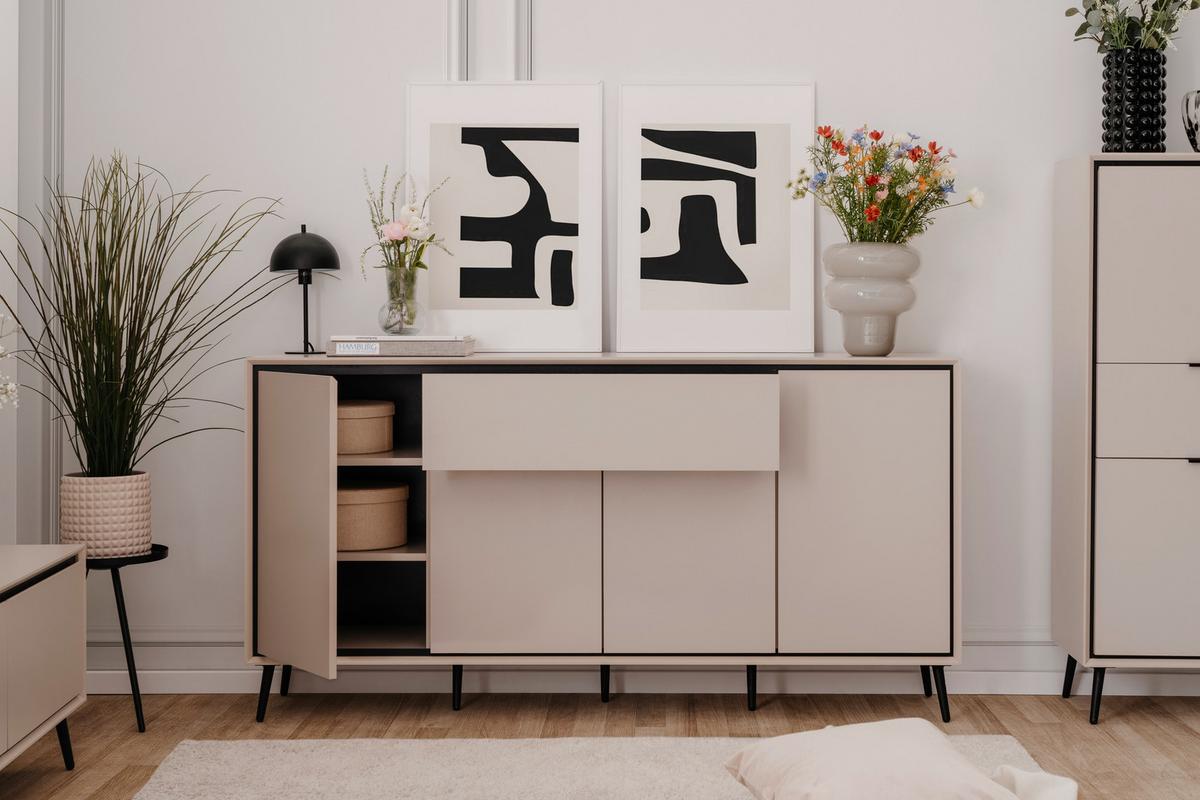 Sideboard Arona - Sandfarben/Schwarz, KONVENTIONELL, Holzwerkstoff (175/90/38cm) - Livetastic