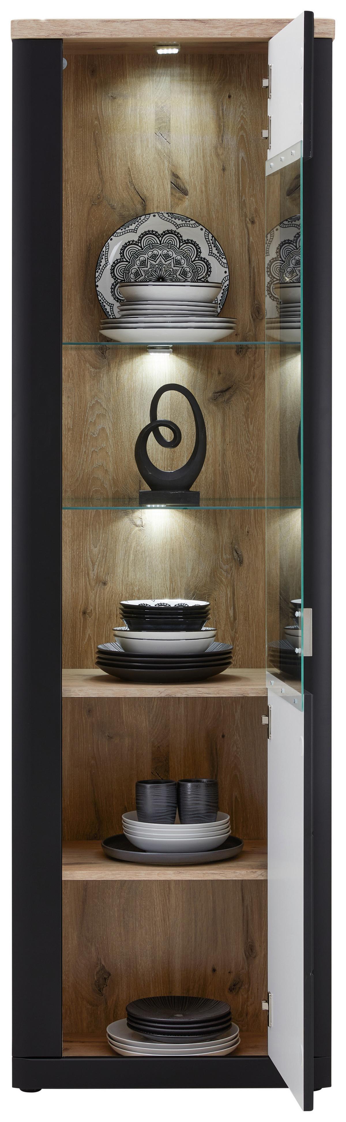 Vitrine Game B: 61 cm Schwarz Matt/Eiche Dekor - MODERN, Glas/Holzwerkstoff (61/204/41cm)