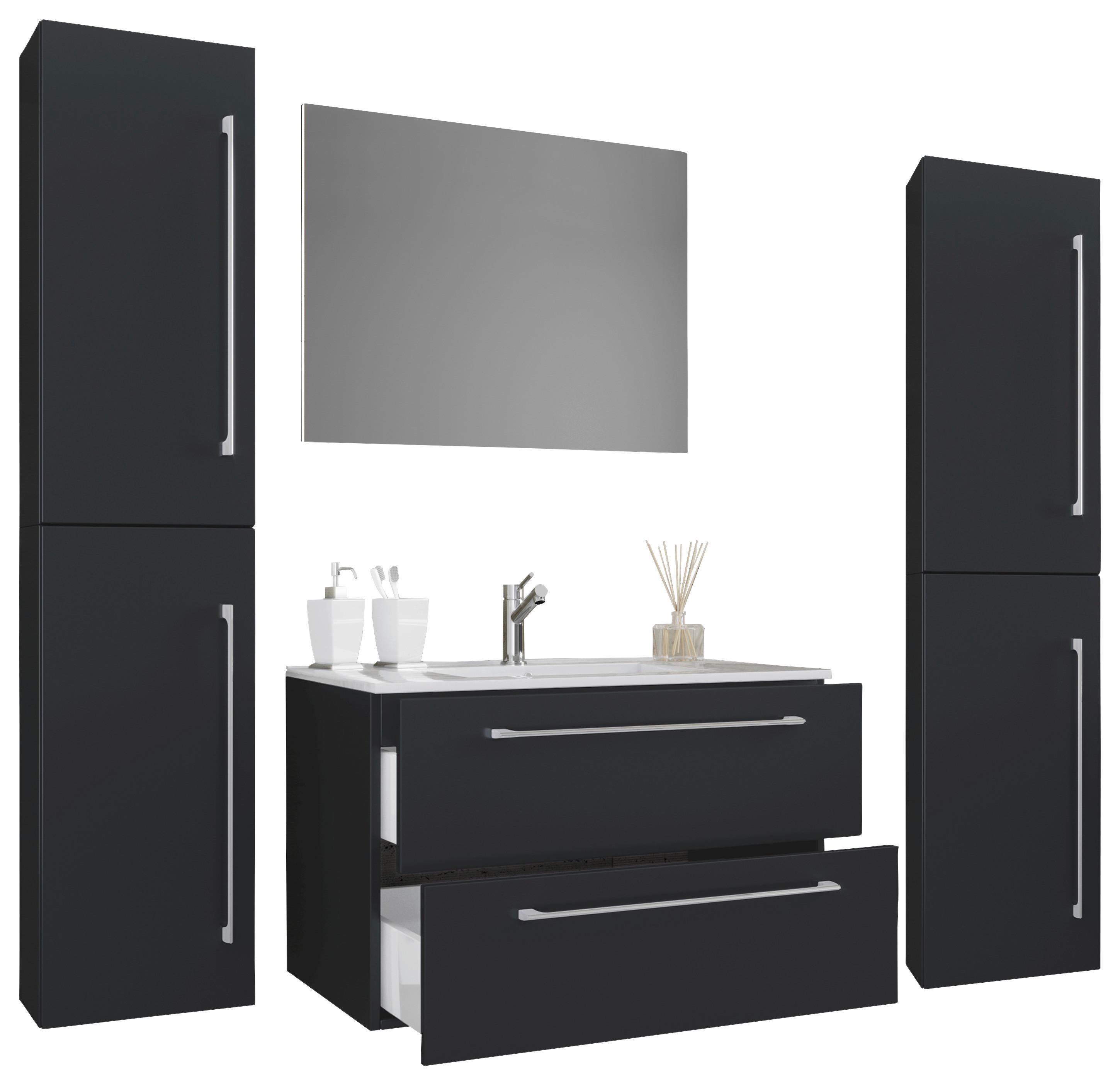 Badezimmer Badinos 5-Teilig Schwarz B: 146 cm - Schwarz/Weiß, MODERN, Keramik/Holzwerkstoff (147cm) - MID.YOU
