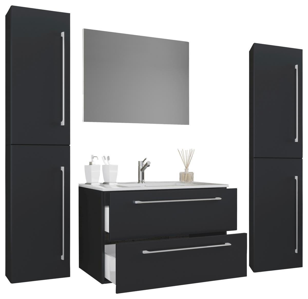Badezimmer Badinos 5-Teilig Schwarz B: 146 cm - Schwarz/Weiß, MODERN, Keramik/Holzwerkstoff (147cm) - MID.YOU