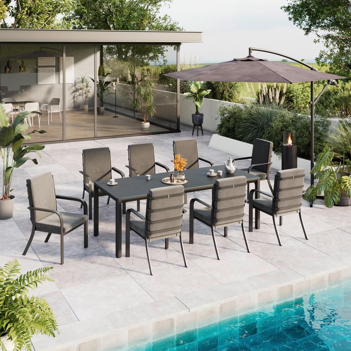 Gartensessel Bogota - Dunkelgrau, Trend, Textil/Metall (59.5/92/69.5cm) - Beldano