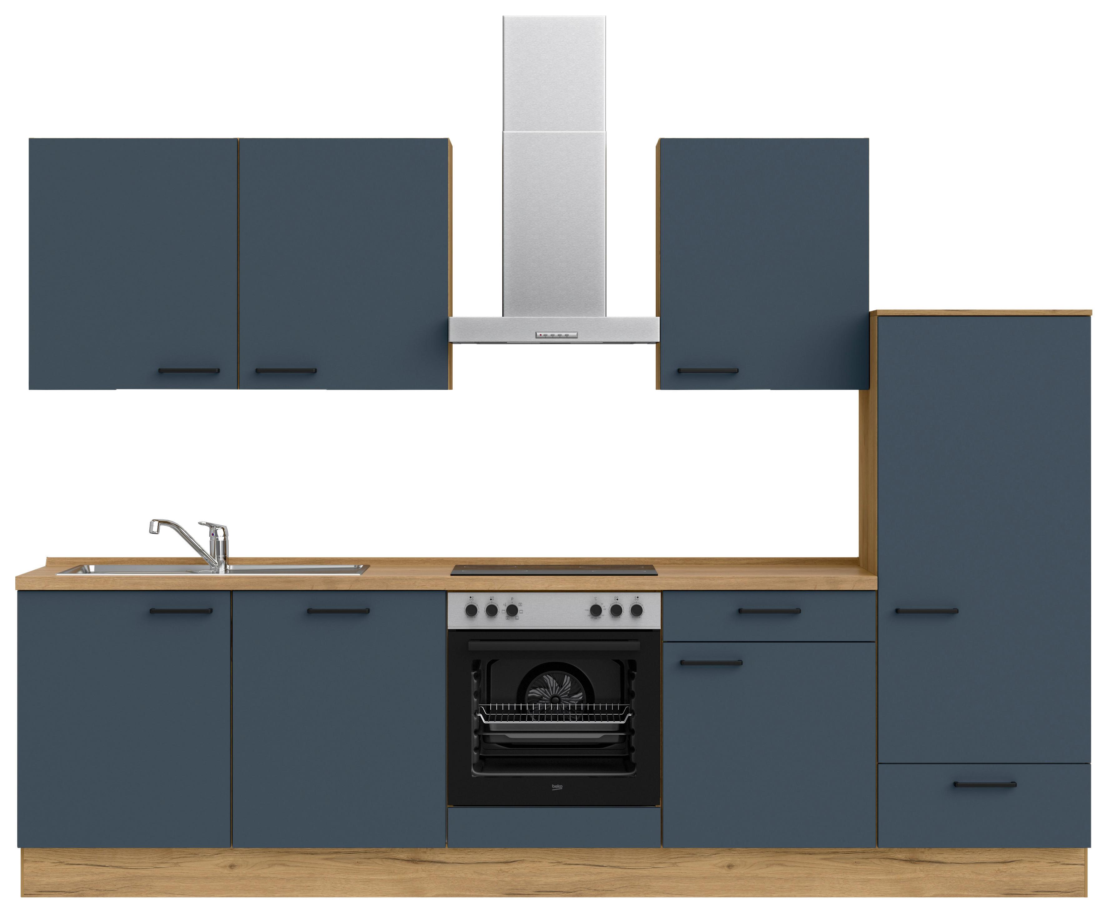 Küchenleerblock Easytouch Low-Line, L10 Rechts - Blau/Eichefarben, MODERN, Holzwerkstoff (300cm) - Nobilia