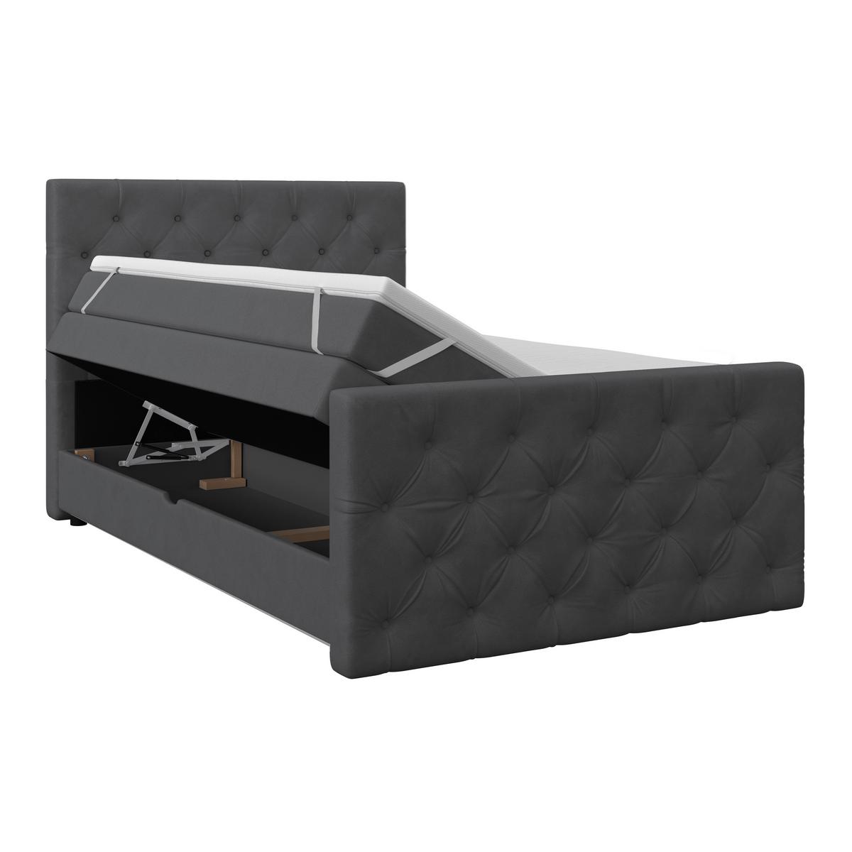 Boxspringbett Elio Graphitfarben 140x200 Cm H2 - Beige/Schwarz, ROMANTIK / LANDHAUS, Textil (140/200cm) - James Wood