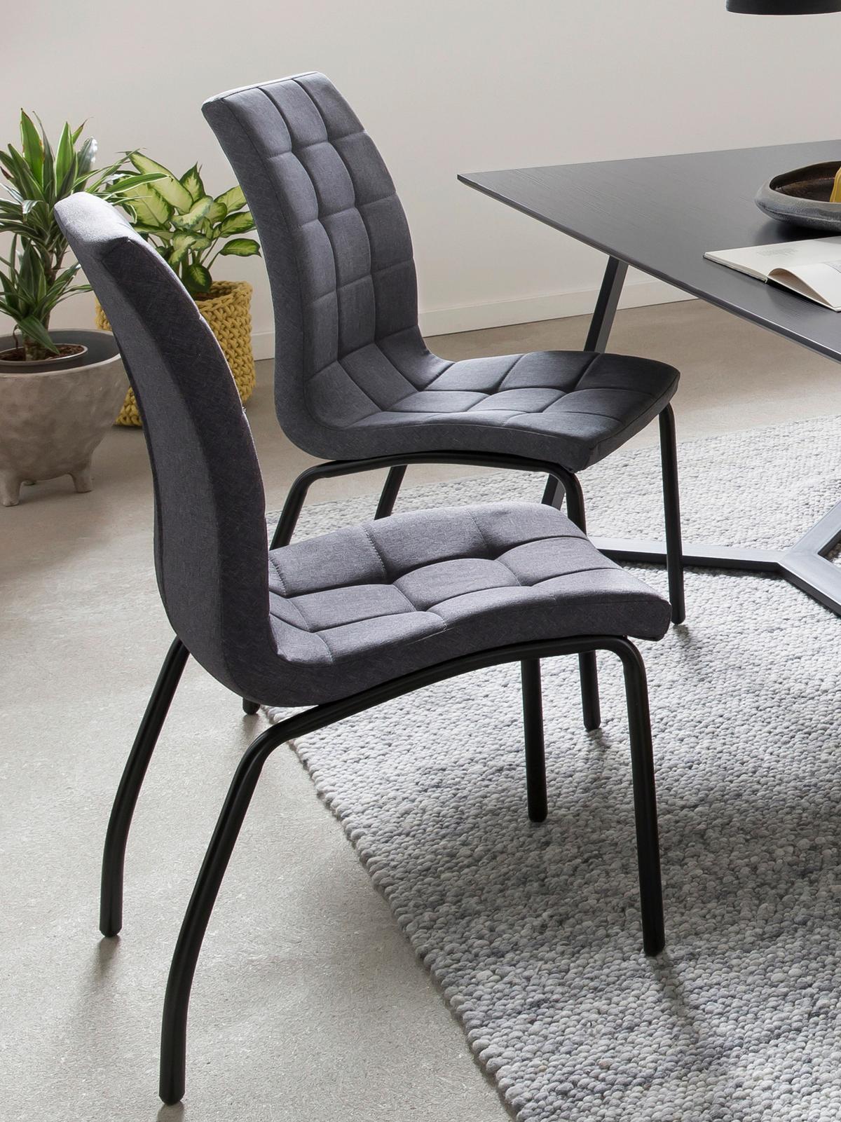 Stuhl-set Dunkelgrau, B: 42cm - Dunkelgrau/Schwarz, Design, Textil/Metall (42/103/58,5cm) - Livetastic