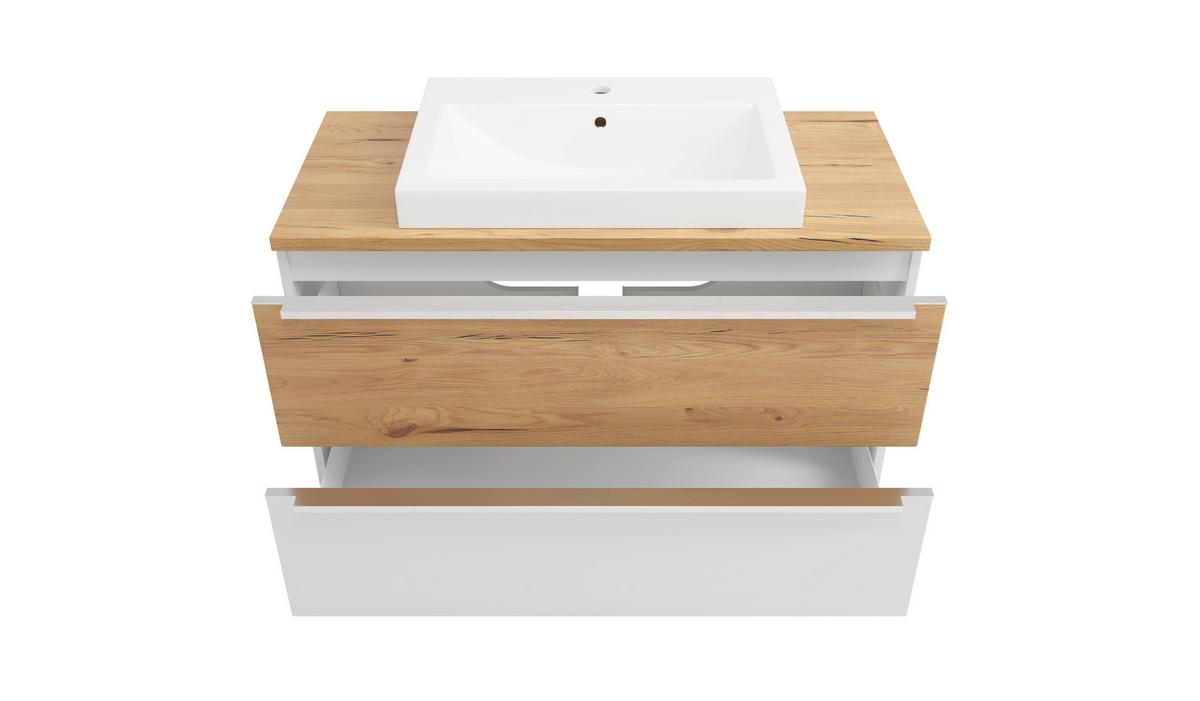 WASCHTISCHKOMBI Verona Weiß/Wildeiche B: 100cm - Wildeiche/Weiß, Trend, Holzwerkstoff/Stein (100/63/47cm) - Held