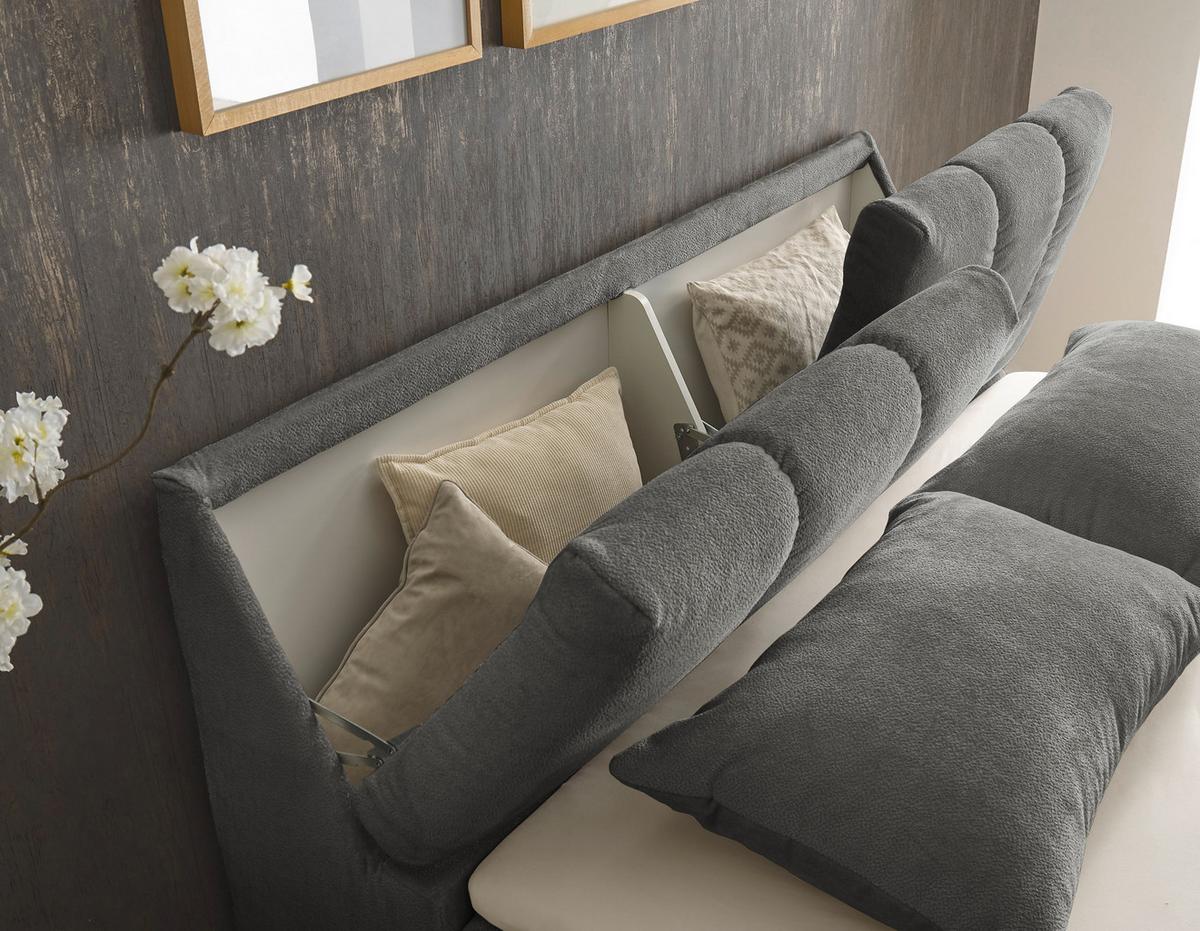 Bocbett Mit Topper+bettkasten 160x200 Cm Valencia - Schwarz/Graphitfarben, MODERN, Holzwerkstoff/Textil (160/200cm) - MID.YOU