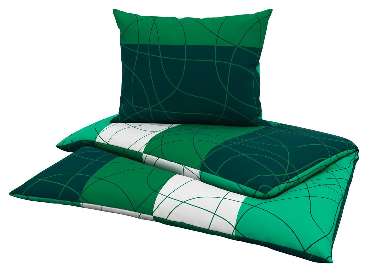 Cretonne Bettwäsche 140x200 cm Julia Baumwolle Grün/Weiß - Weiß/Grün, MODERN, Textil - Luca Bessoni