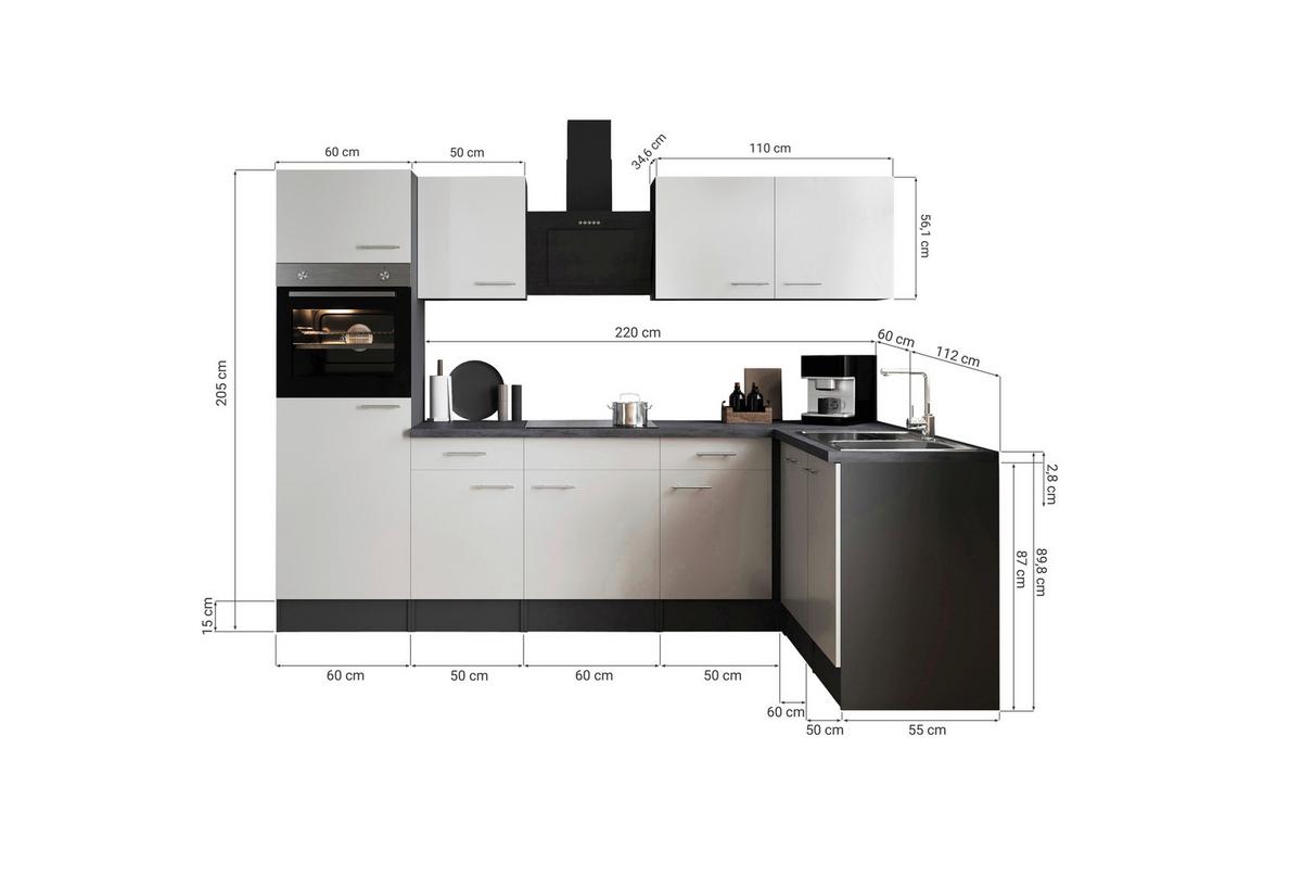 Eckküche Oliver Grau S: 280x172 Cm - Grau, Design, Holzwerkstoff (280/172cm) - Respekta