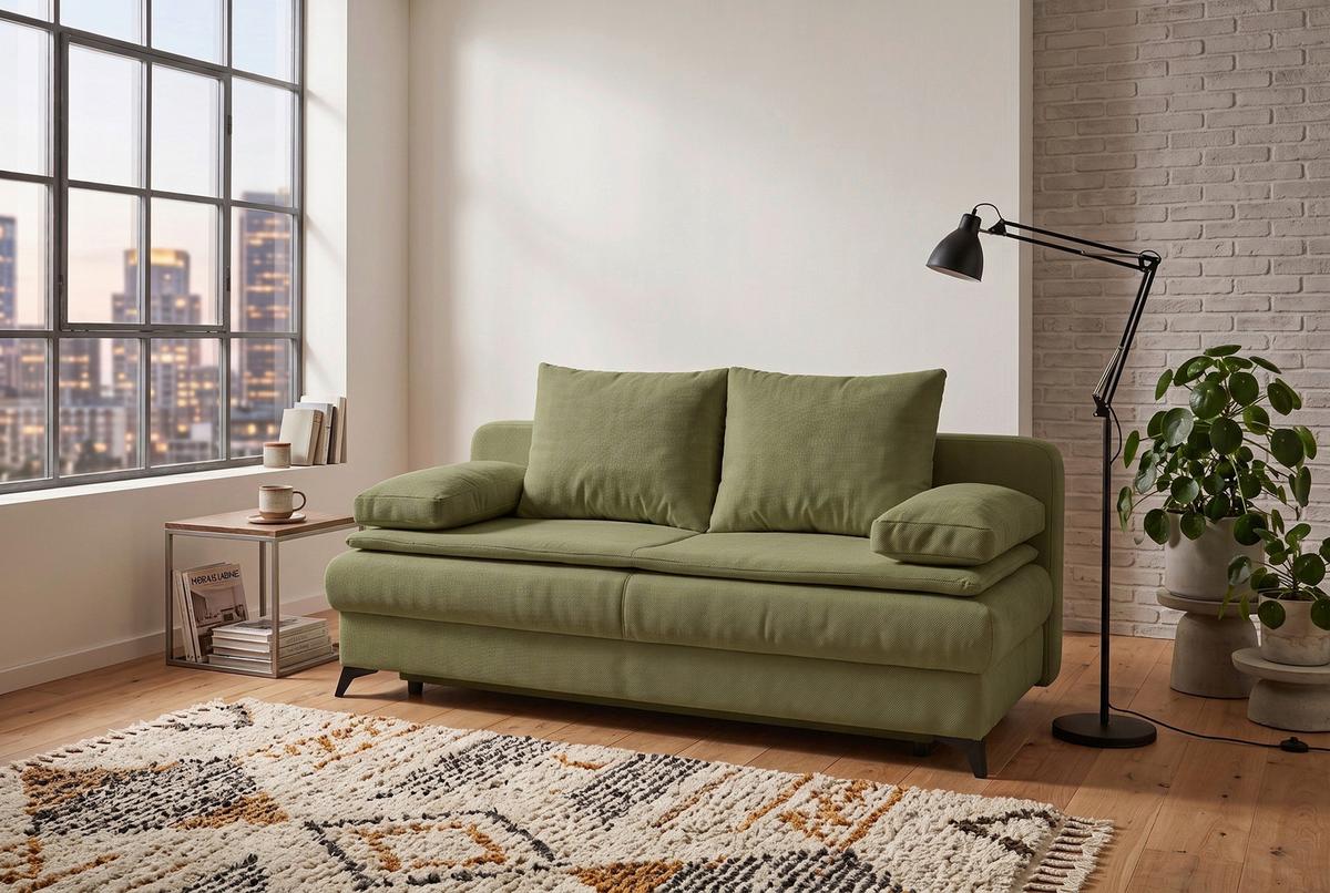 Rozkladacia pohovka KEN, olivovozelená - olivovozelená/čierna, Konventionell, kompozitné drevo/textil (209/105cm) - Based