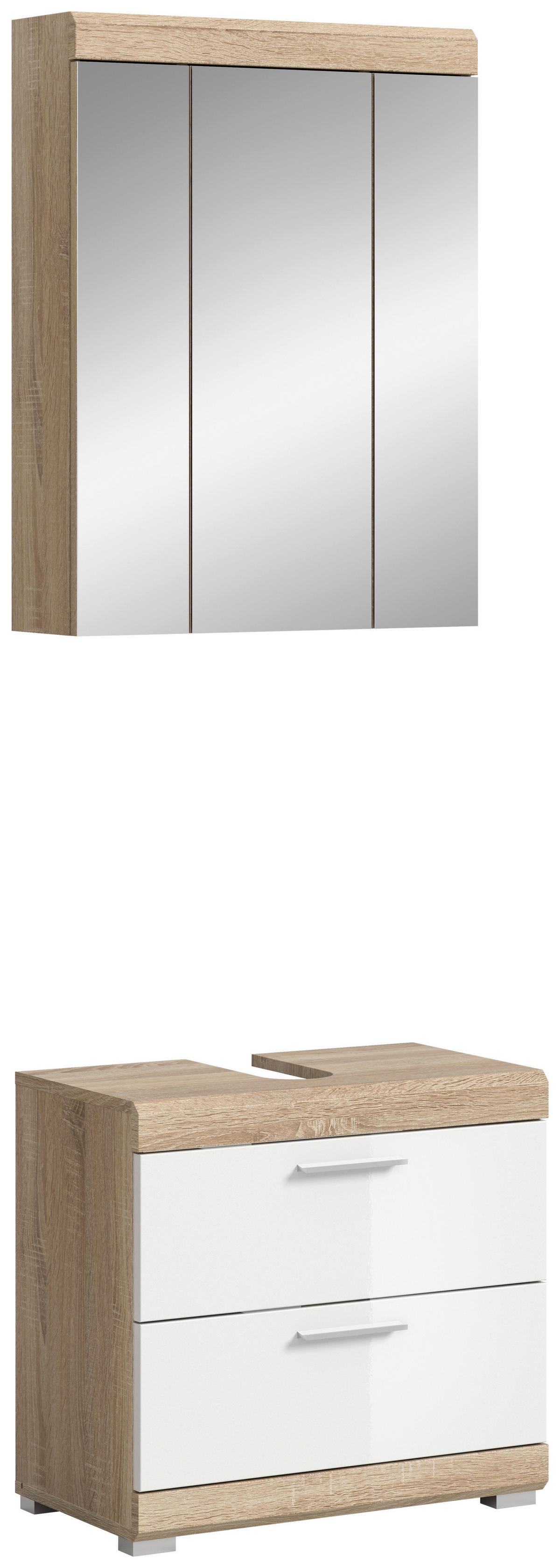Badezimmer Lambada Eiche Dekor/weiß B: 60 Cm - Weiß Hochglanz/Silberfarben, MODERN, Holzwerkstoff (60cm) - MID.YOU