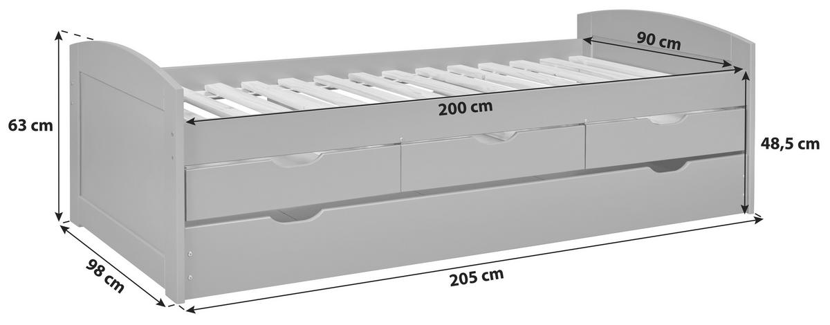 Výsuvná postel LENA sivá - šedá/přírodní barvy, Basics, dřevo/plast (90/200cm) - MID.YOU