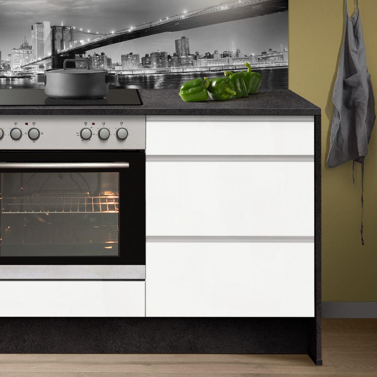 Küchenzeile Ip7500 Mit Geräten 245 Cm Weiß/lavagrau - Weiß Hochglanz/Weiß, Basics, Holzwerkstoff (245cm)