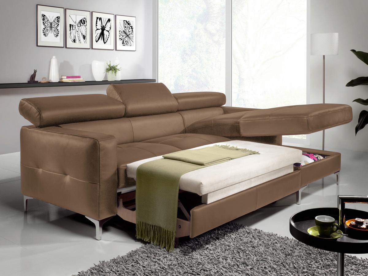 Ecksofa Mit Schlaffunktion Sammy Hellbraun Leder - Chromfarben/Hellbraun, Design, Leder (227/168cm) - Livetastic