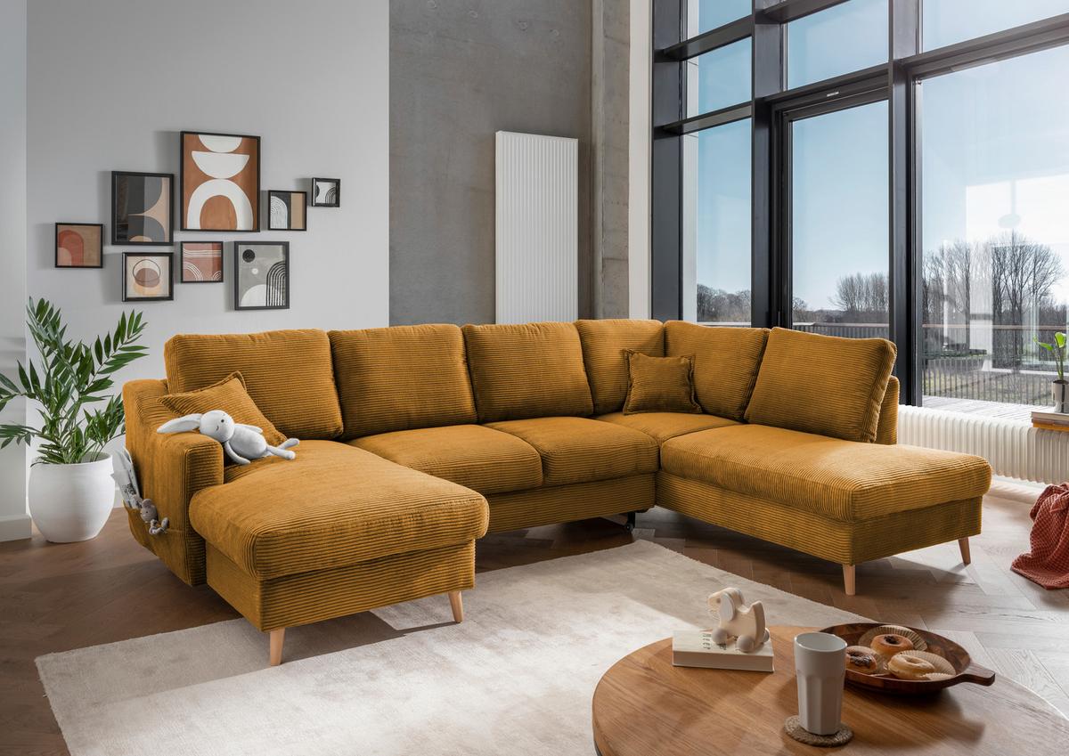 Wohnlandschaft Valentina - Goldfarben/Naturfarben, KONVENTIONELL, Textil (150/301/200cm) - P & B