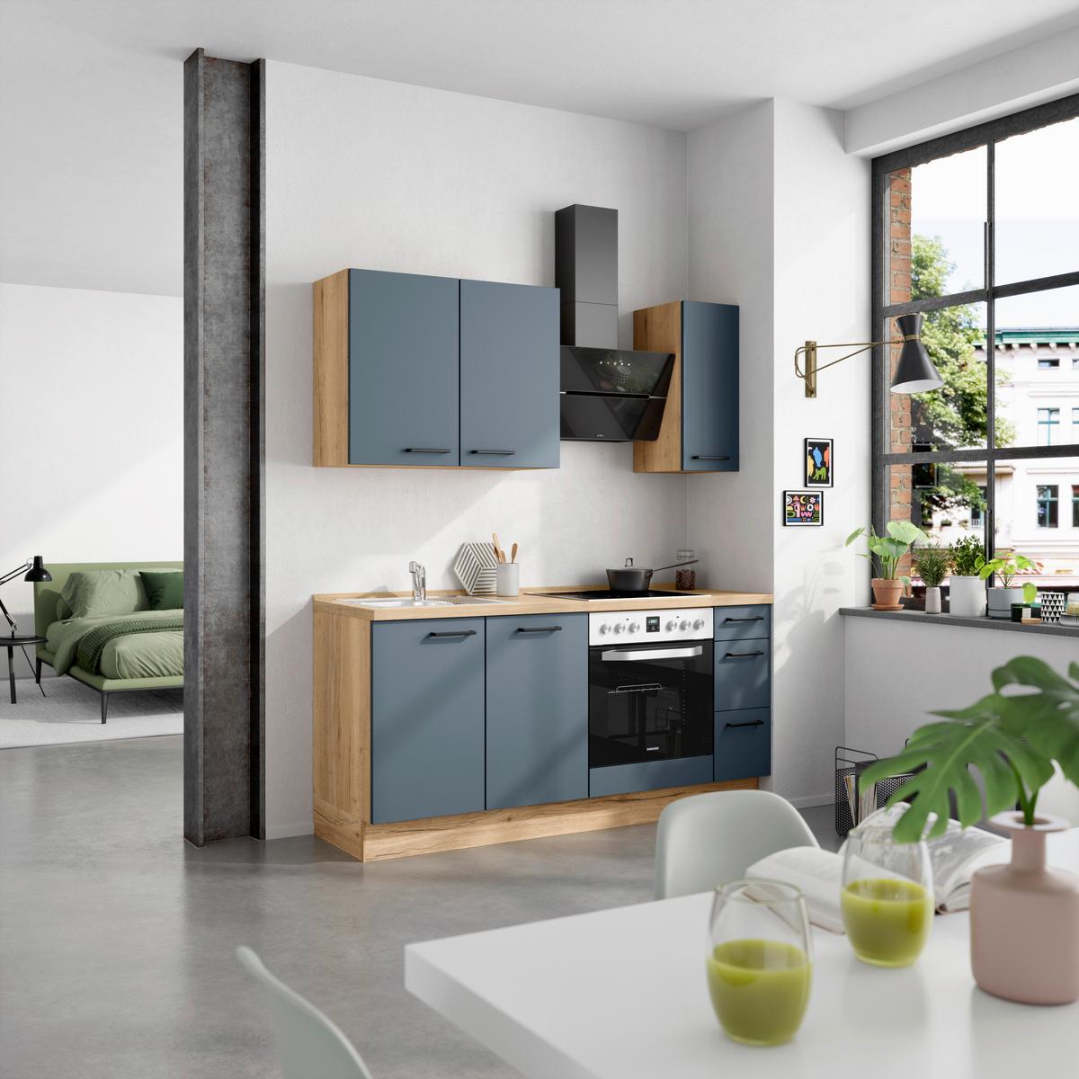 Küchenleerblock Easytouch High-Line, H1 Rechts - Blau/Eichefarben, MODERN, Holzwerkstoff (180cm) - Nobilia