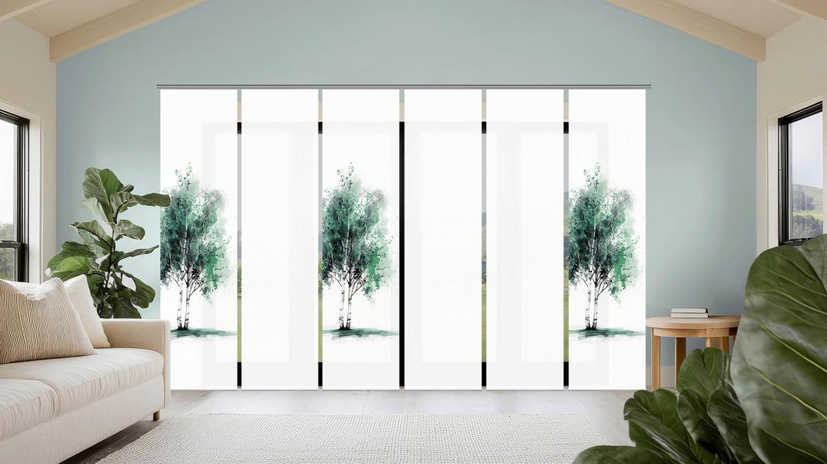 Flächenvorhang Tree 6er Set - Weiß/Grün, Natur, Textil (60/245cm)