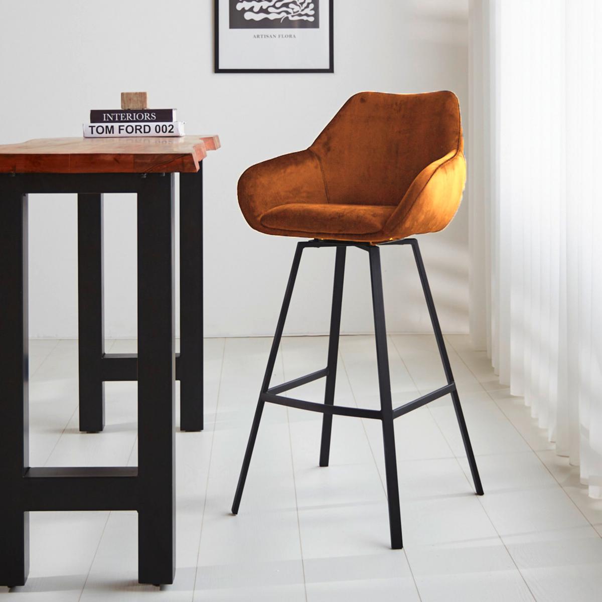 Barhocker-Set Casper Cognag B: 55 cm - Cognac/Gelb, MODERN, Textil/Metall (55/109/57cm) - MID.YOU