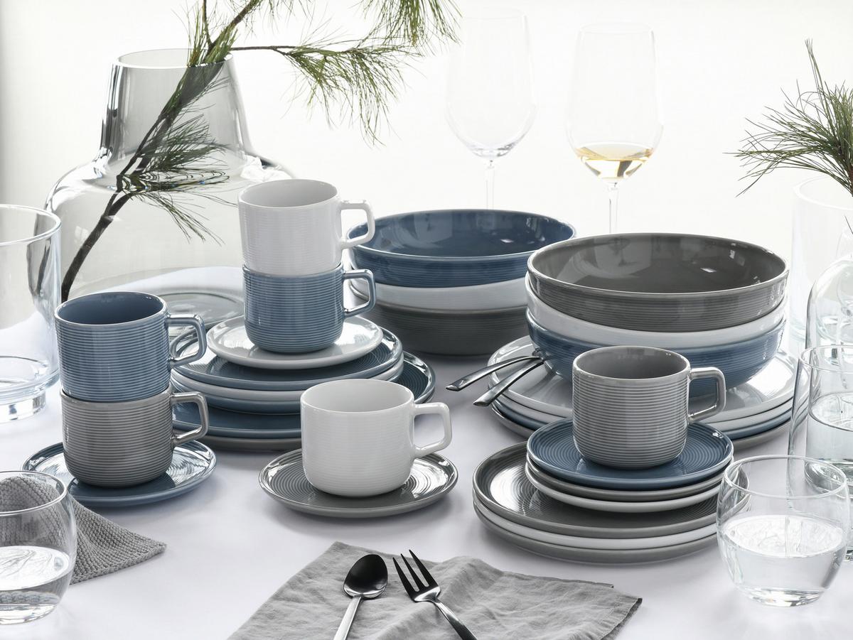Kombiservice 30-Teilig. Porzellan, multicolor - Graublau/Weiß, Basics, Keramik - Creatable