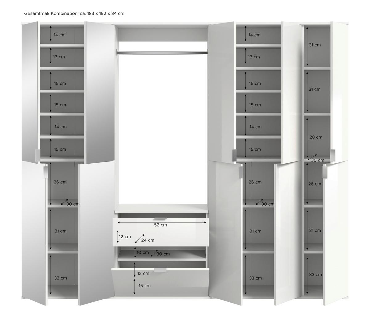 Garderobe Projekt X Eiche Artisan B: 183 cm - KONVENTIONELL, Glas/Holzwerkstoff (183/193/34cm) - MID.YOU