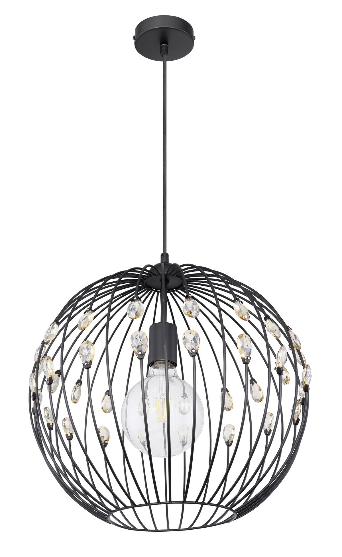 Hängeleuchte H: 120 Cm 1-Flammig, Mit Kristallglas - Schwarz, Basics, Glas/Metall (40/120cm) - Globo