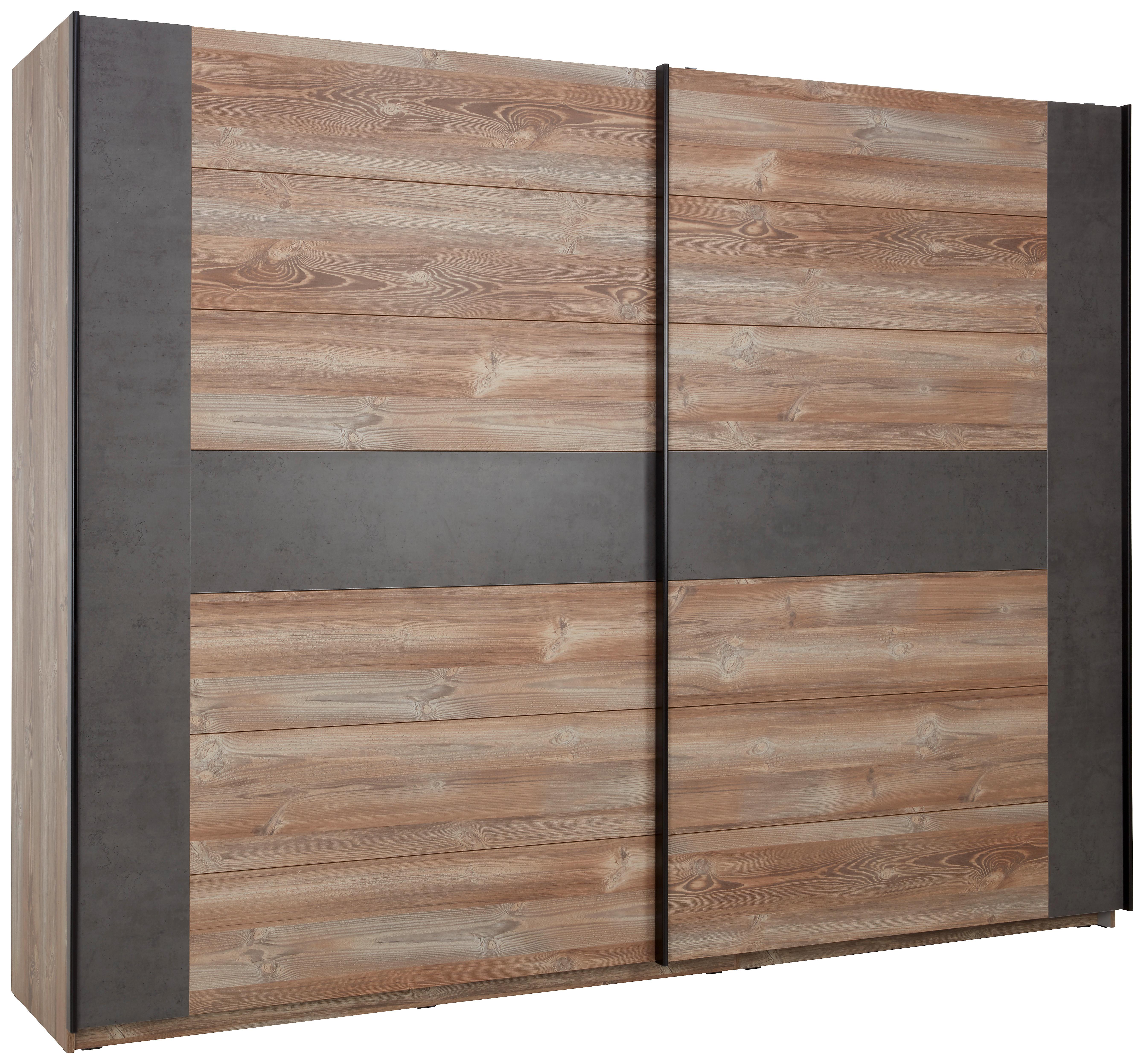 Šatní skříň s posuvnými dveřmi Chanton, 221x210 cm - barvy borovice/šedá, Lifestyle, kov/kompozitní dřevo (221/210/62cm) - Based