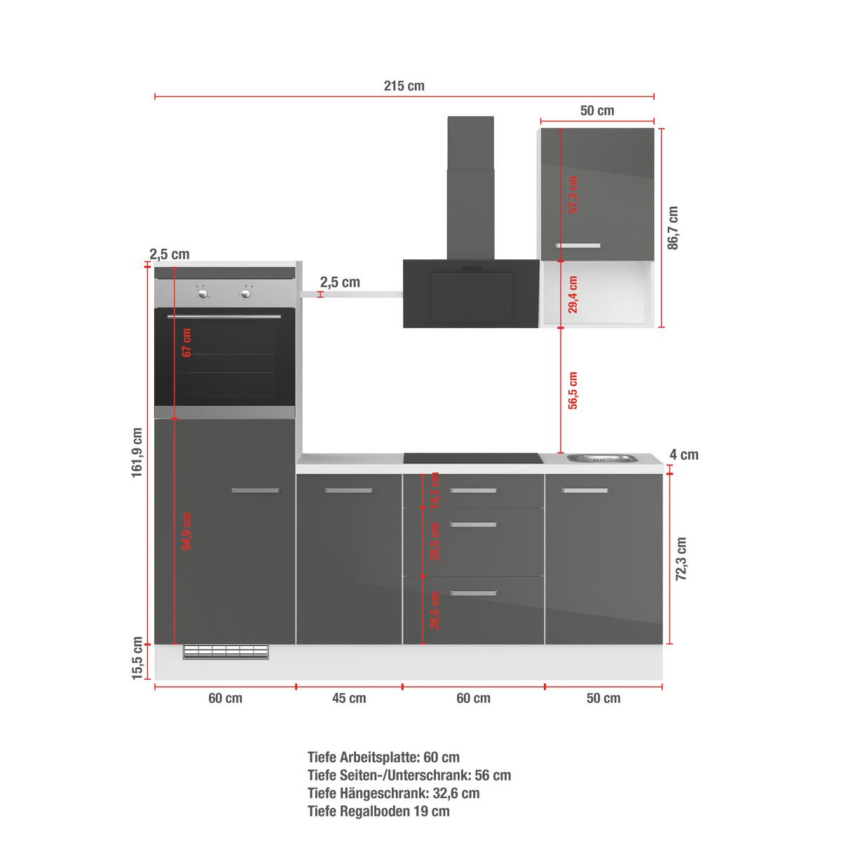 Küchenleerblock Ip4050 - Weiß Hochglanz/Weiß, Design, Holzwerkstoff (215cm) - Impuls