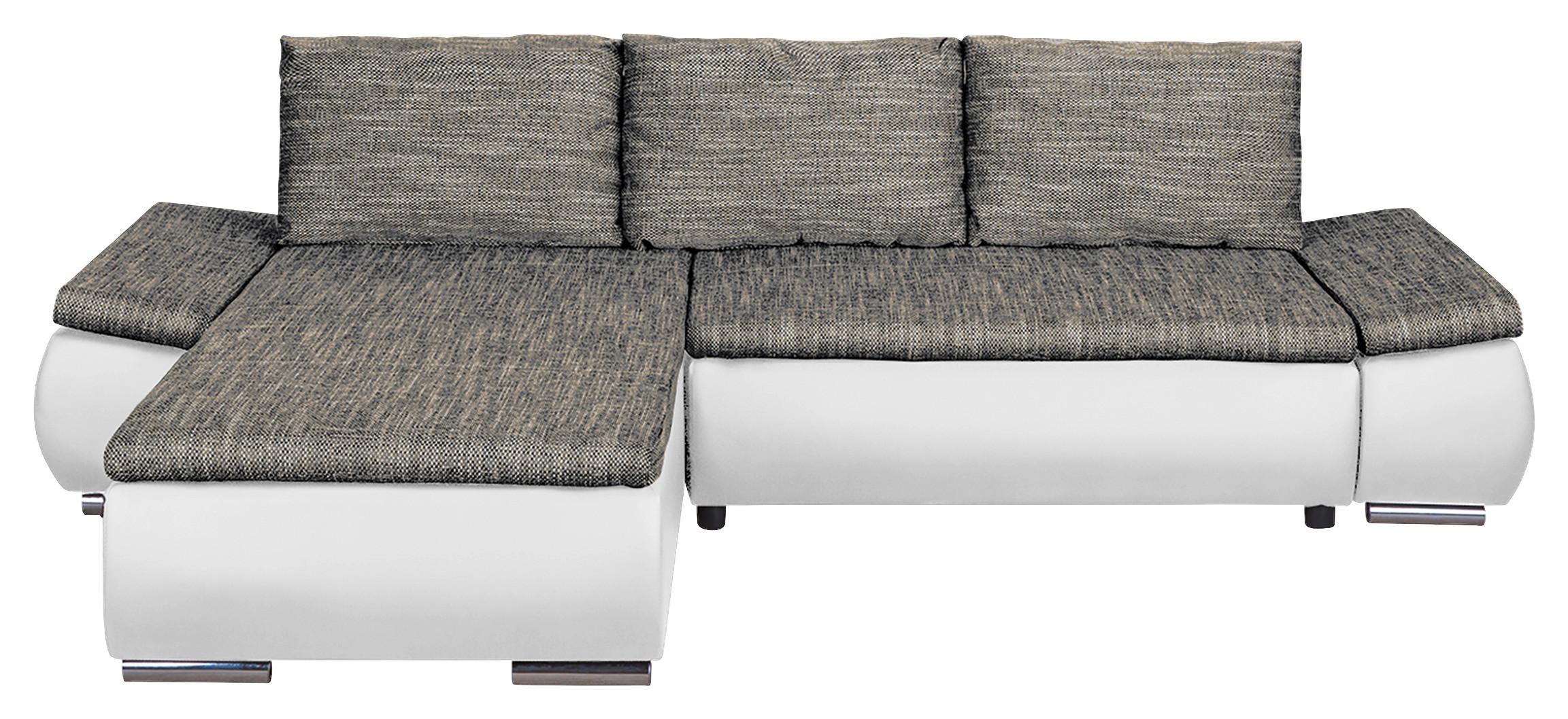 Ecksofa Acra Grau, Weiß B: 266x175 Cm - Chromfarben/Schwarz, Design, Textil (266/175cm) - Livetastic