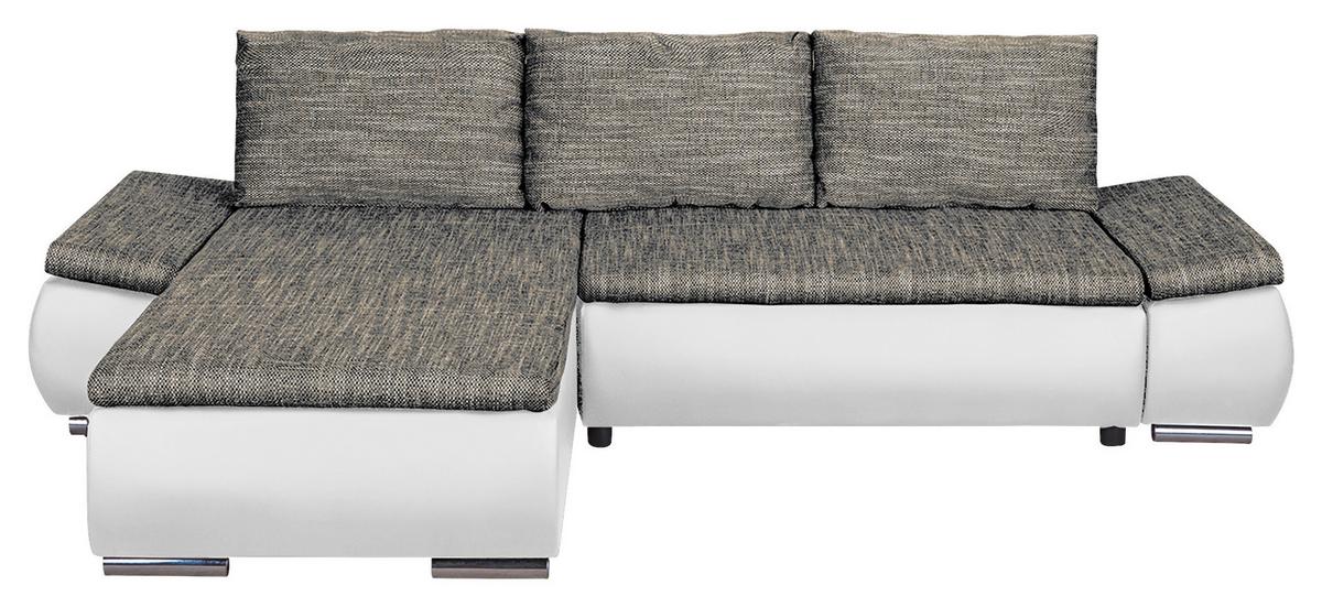 Ecksofa Acra Grau, Weiß B: 266x175 Cm - Chromfarben/Schwarz, Design, Textil (266/175cm) - Livetastic