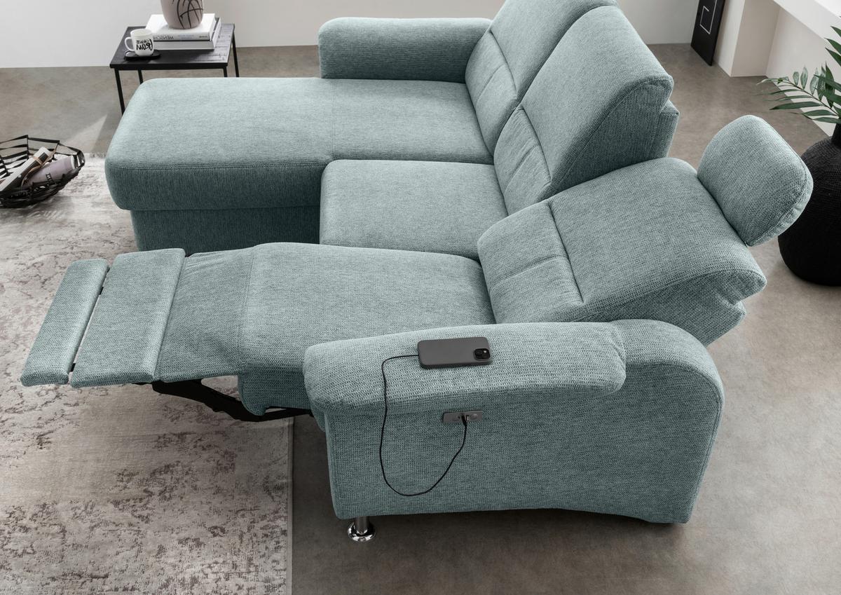 Ecksofa mit Stauraum Parole Blau Chenille - Chromfarben/Blau, MODERN, Textil (165/231cm) - Livetastic