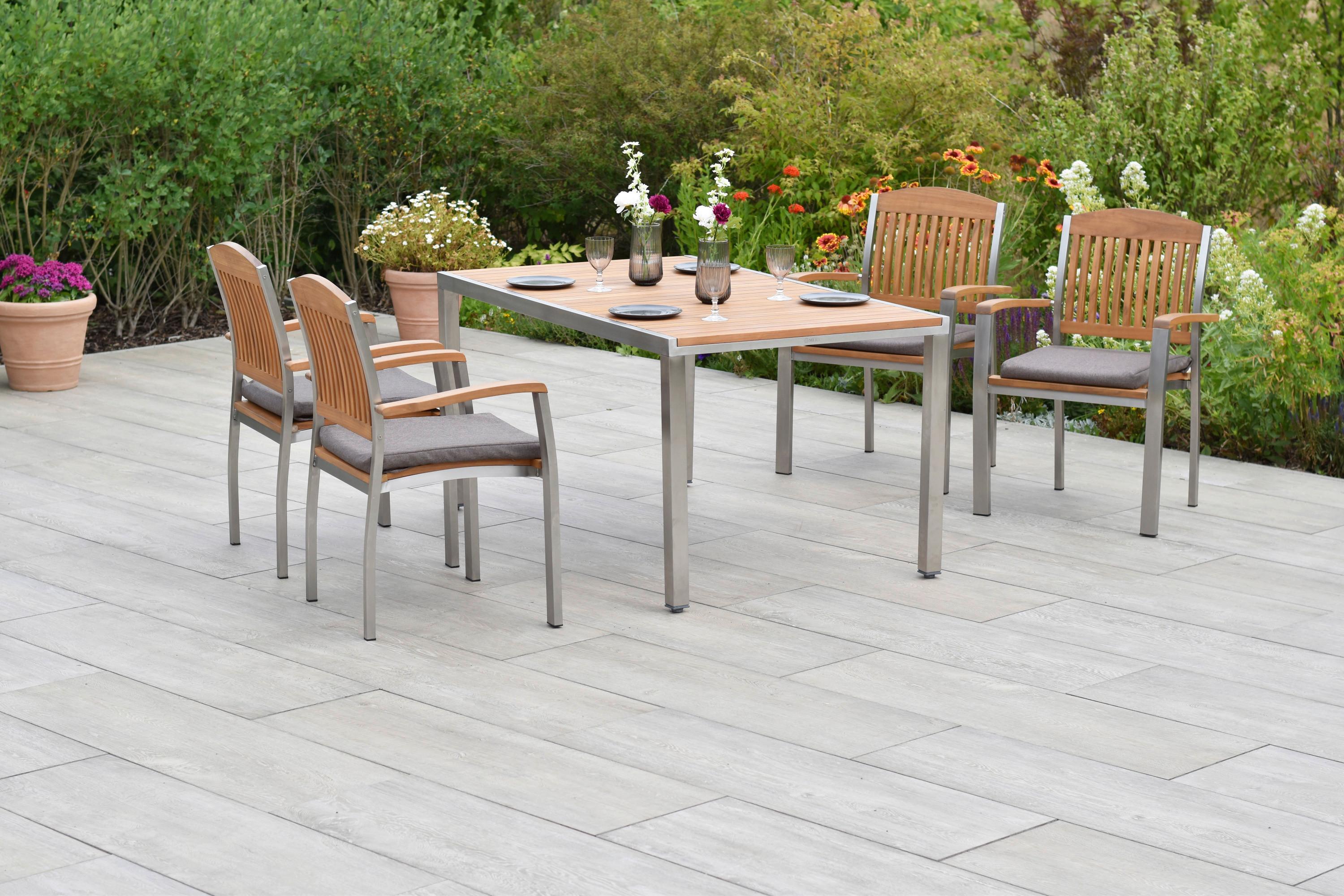 Gartenset Keros - Silberfarben/Naturfarben, MODERN, Holz/Textil - Gardenson