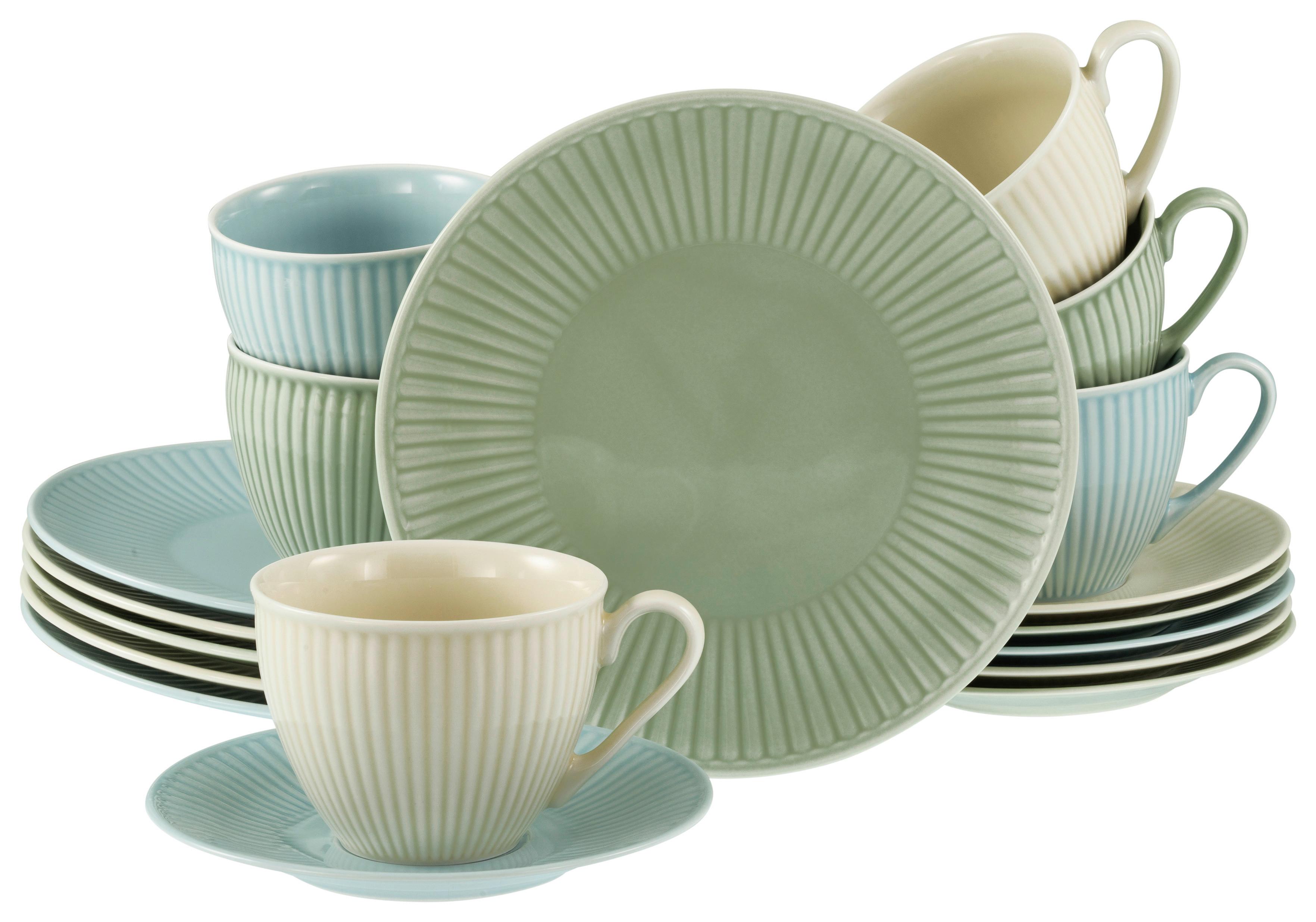 Kaffeeservice Valencia,18 -Teilig. Creme,pastellgrün,pastellblau - Pastellblau/Pastellgrün, Basics, Keramik - Creatable