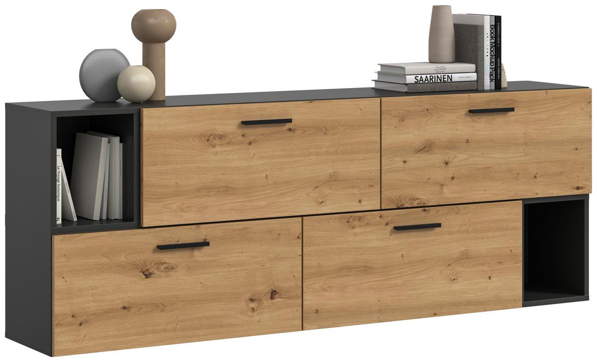 Wohnwand, The One 2, B: 176 cm Artisan Eiche Dekor/Grau - Schwarz/Eiche Artisan, Trend, Holzwerkstoff (176/97/34cm)