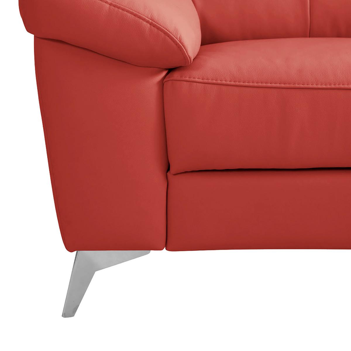 Ecksofa Luna Teilleder Rot 242x194 - Chromfarben/Rot, Design, Leder/Textil (242/194cm) - Livetastic