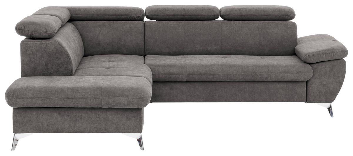 Ecksofa mit Schlaffunktion Gisele und Bettkasten Grau - Chromfarben/Grau, KONVENTIONELL, Textil (209/256cm) - Livetastic