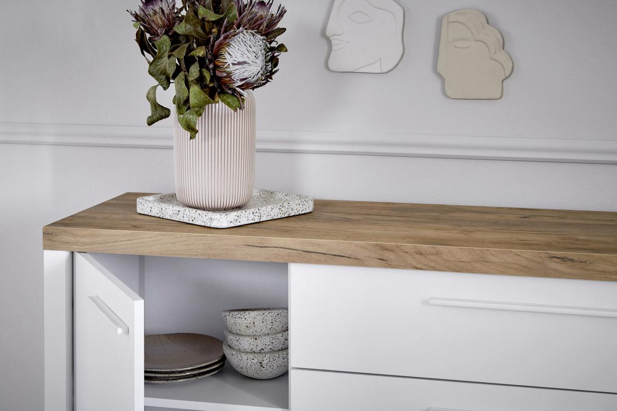 Sideboard 180 cm Scope Sb 180 Weiß Kerneiche Dekor - Eichefarben/Weiß, KONVENTIONELL, Holzwerkstoff (180/75/39,50cm) - Livetastic