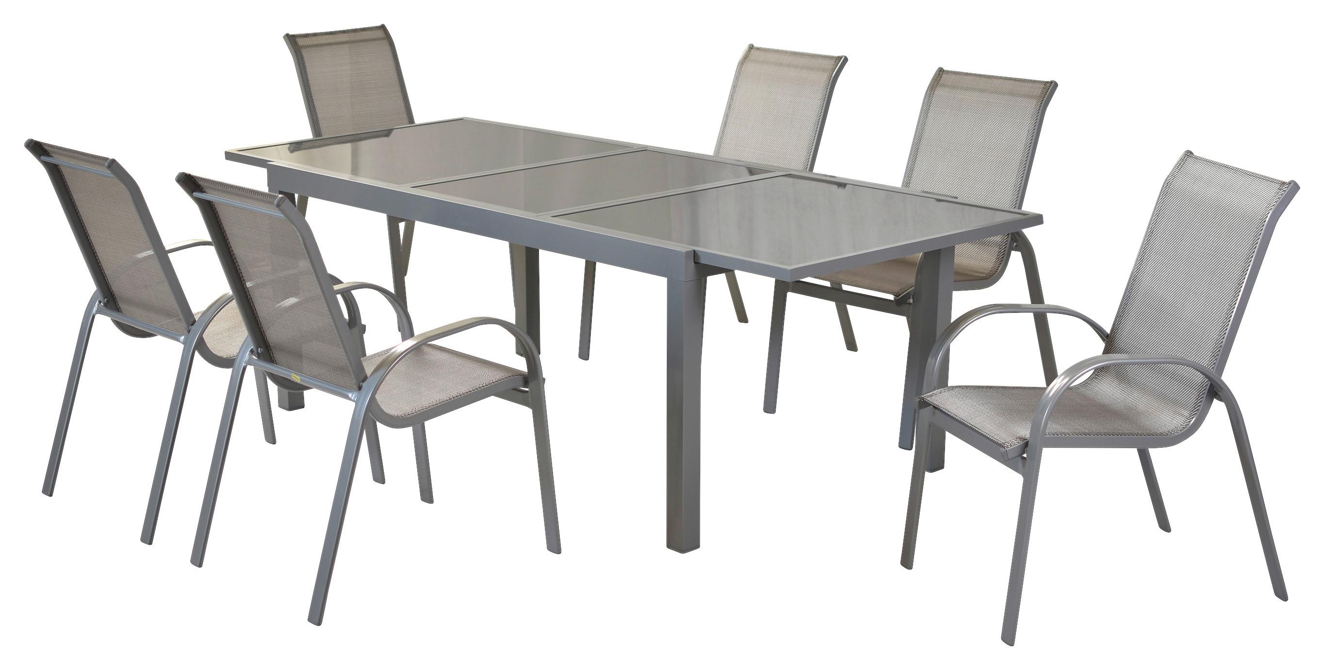 Gartenmöbel Set 7-Tlg. Amalfi aus Metall/Textil - Silberfarben/Braun, MODERN, Textil/Metall - Gardenson