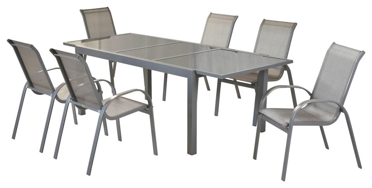 Gartenmöbel Set 7-Tlg. Amalfi aus Metall/Textil - Silberfarben/Braun, MODERN, Textil/Metall - Gardenson