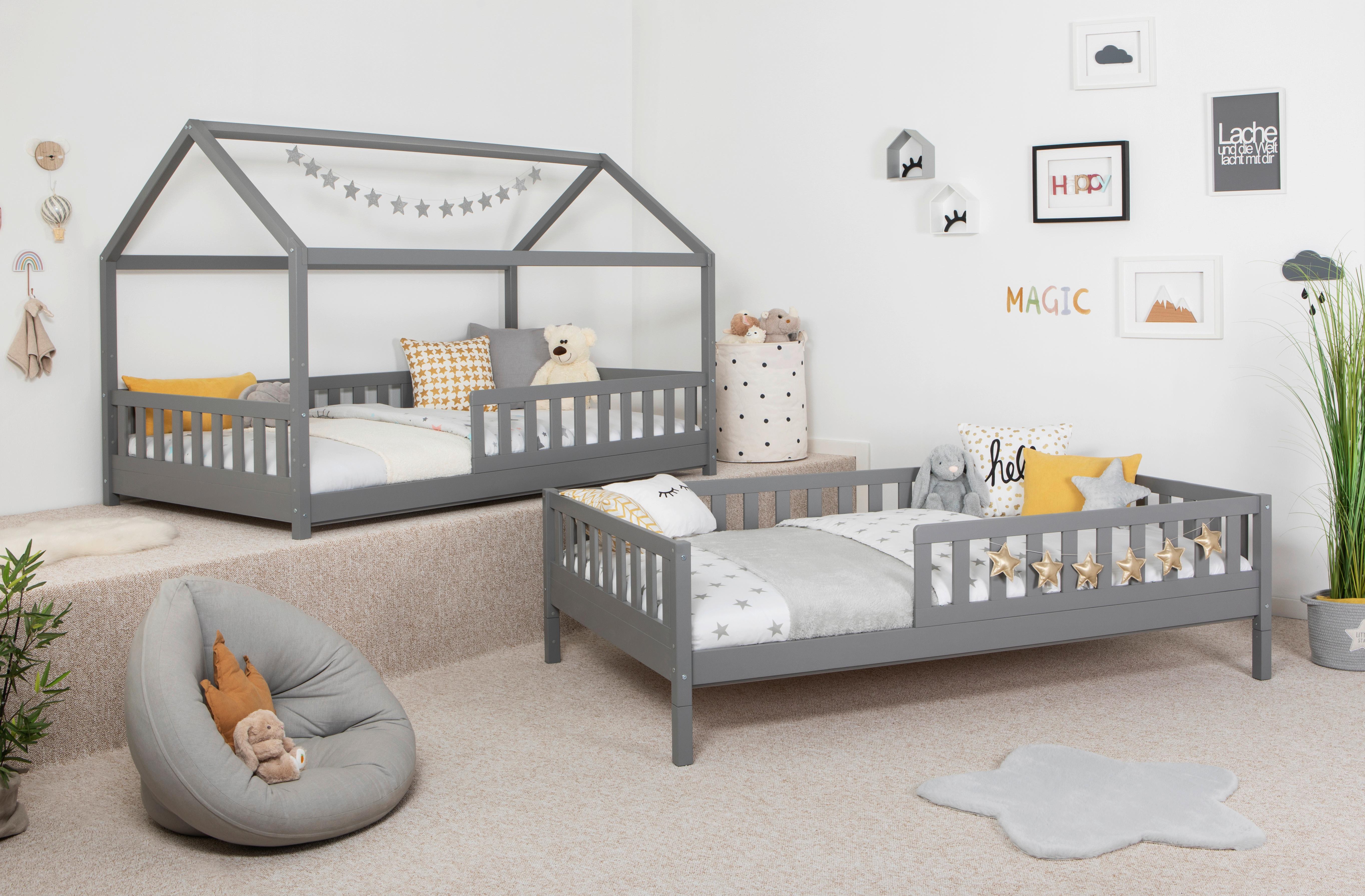 Kinderbett 120/200 Cm In Hellgrau - Hellgrau/Naturfarben, MODERN, Holz (120/200cm) - MID.YOU