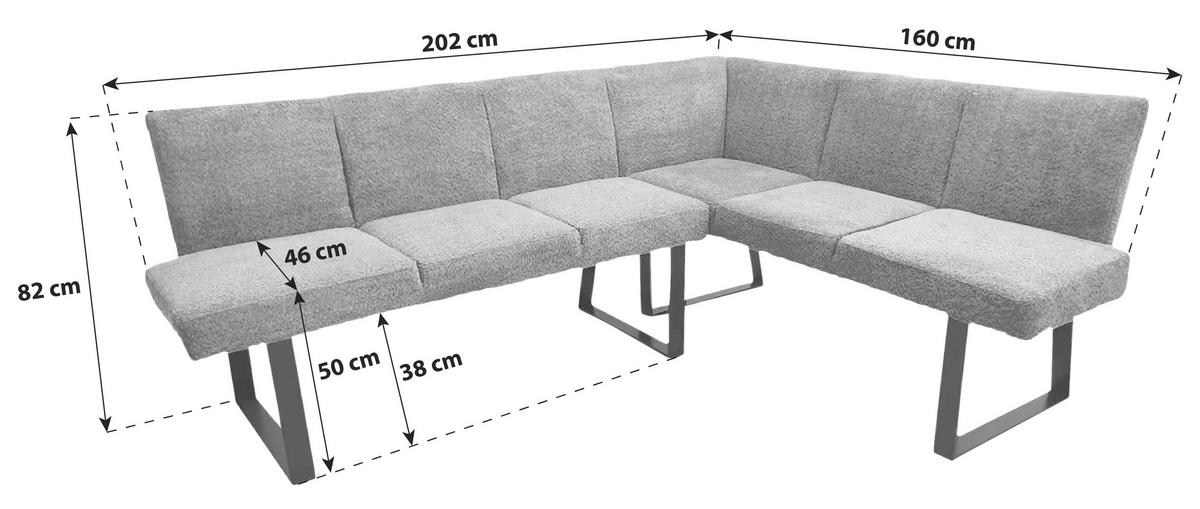 Eckbank Grau Eisen/Polyester Tampa 202x160 cm - Schwarz/Grau, MODERN, Textil/Metall (202/160cm) - Livetastic