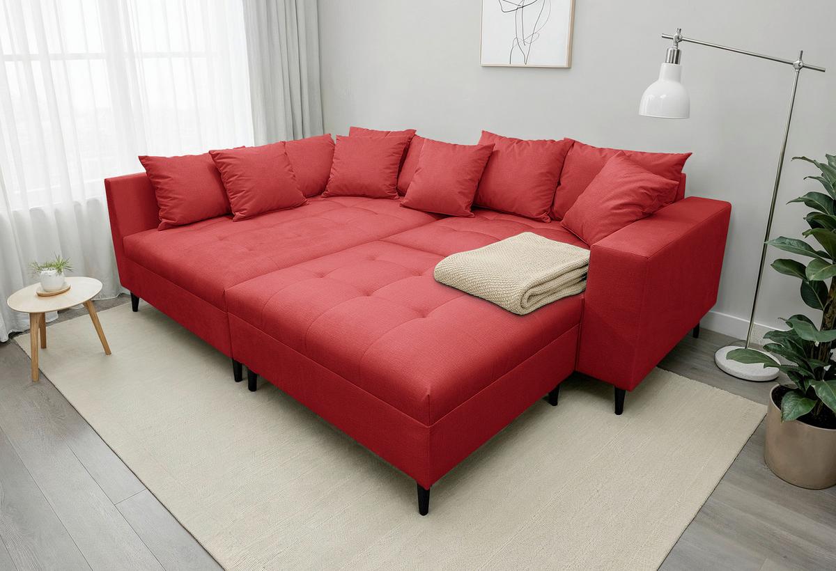 Ecksofa Pruno, Rot S: 174x247 Cm - Rot/Schwarz, Design, Textil (174/247cm) - MID.YOU