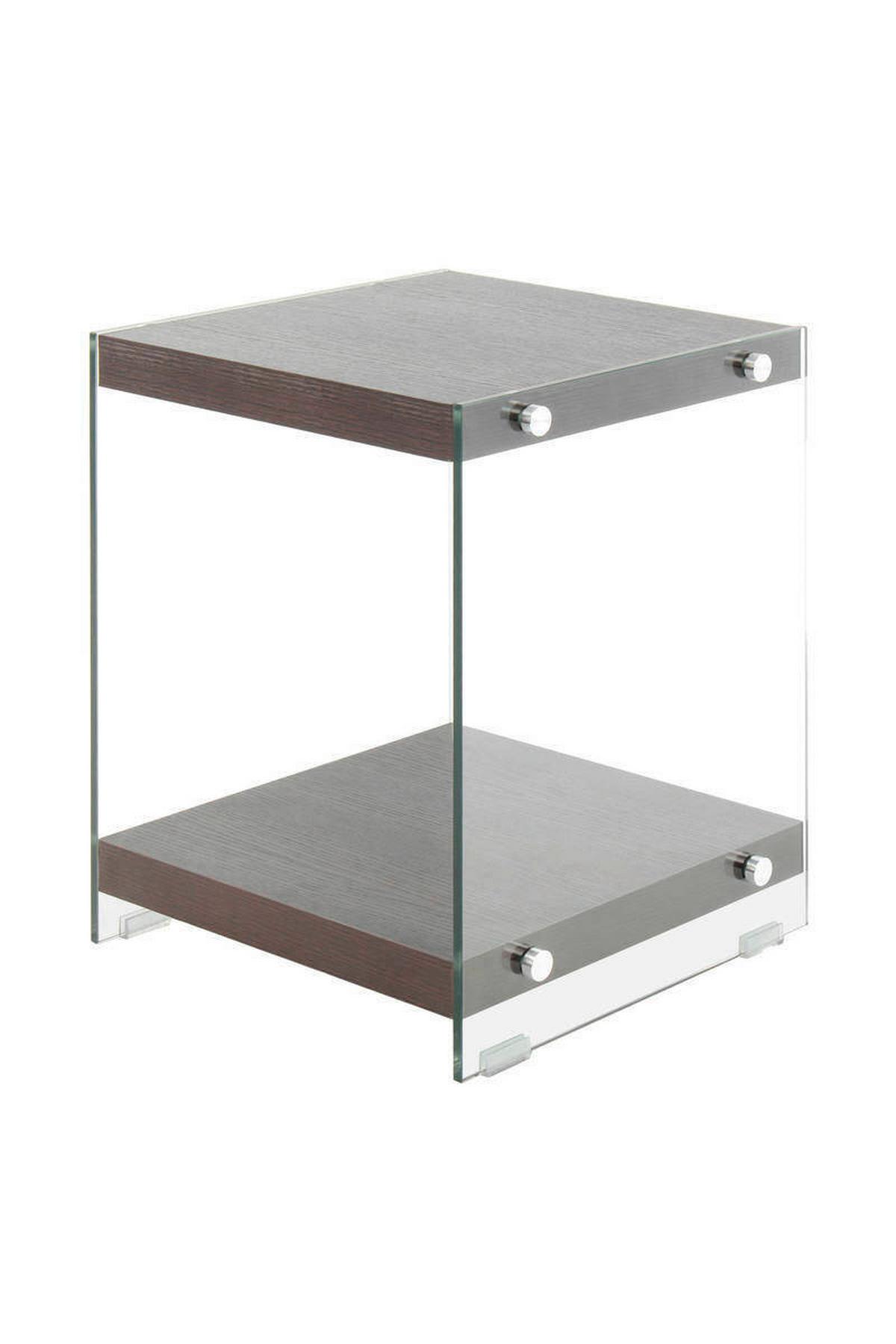 Beistelltisch mit Ablage Elementary Dunkelbraun - Klar/Dunkelbraun, Basics, Glas/Holzwerkstoff (35/35/45cm) - Kayoom