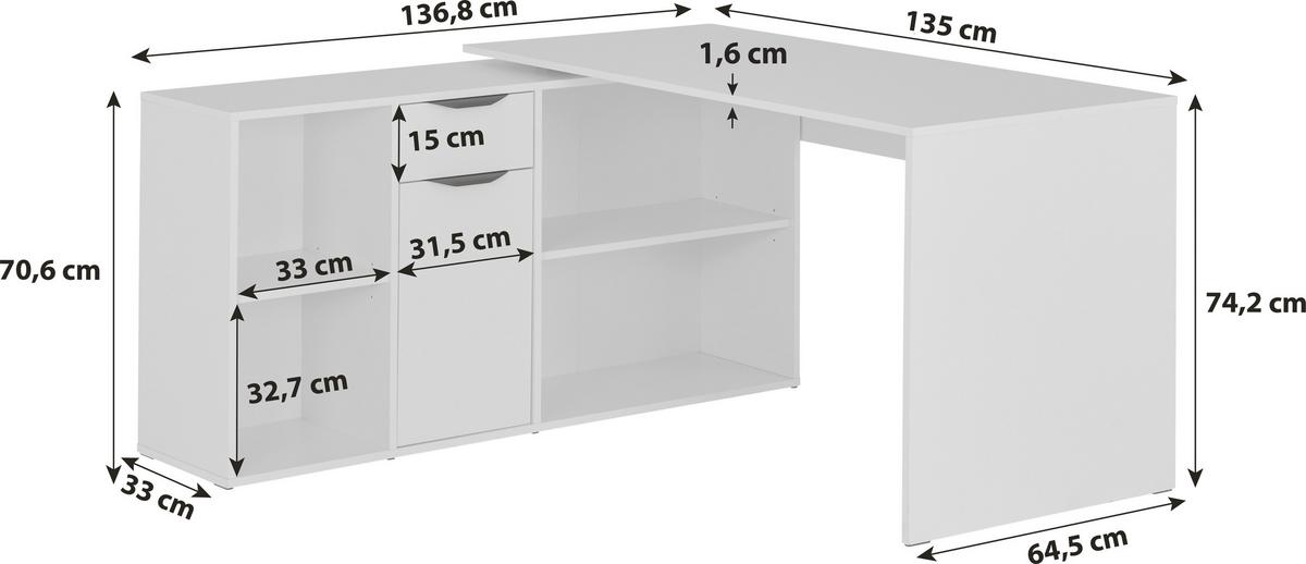 Schreibtisch Mx 195 - Anthrazit/Weiß, MODERN, Holzwerkstoff (136,8/74,2/135cm)