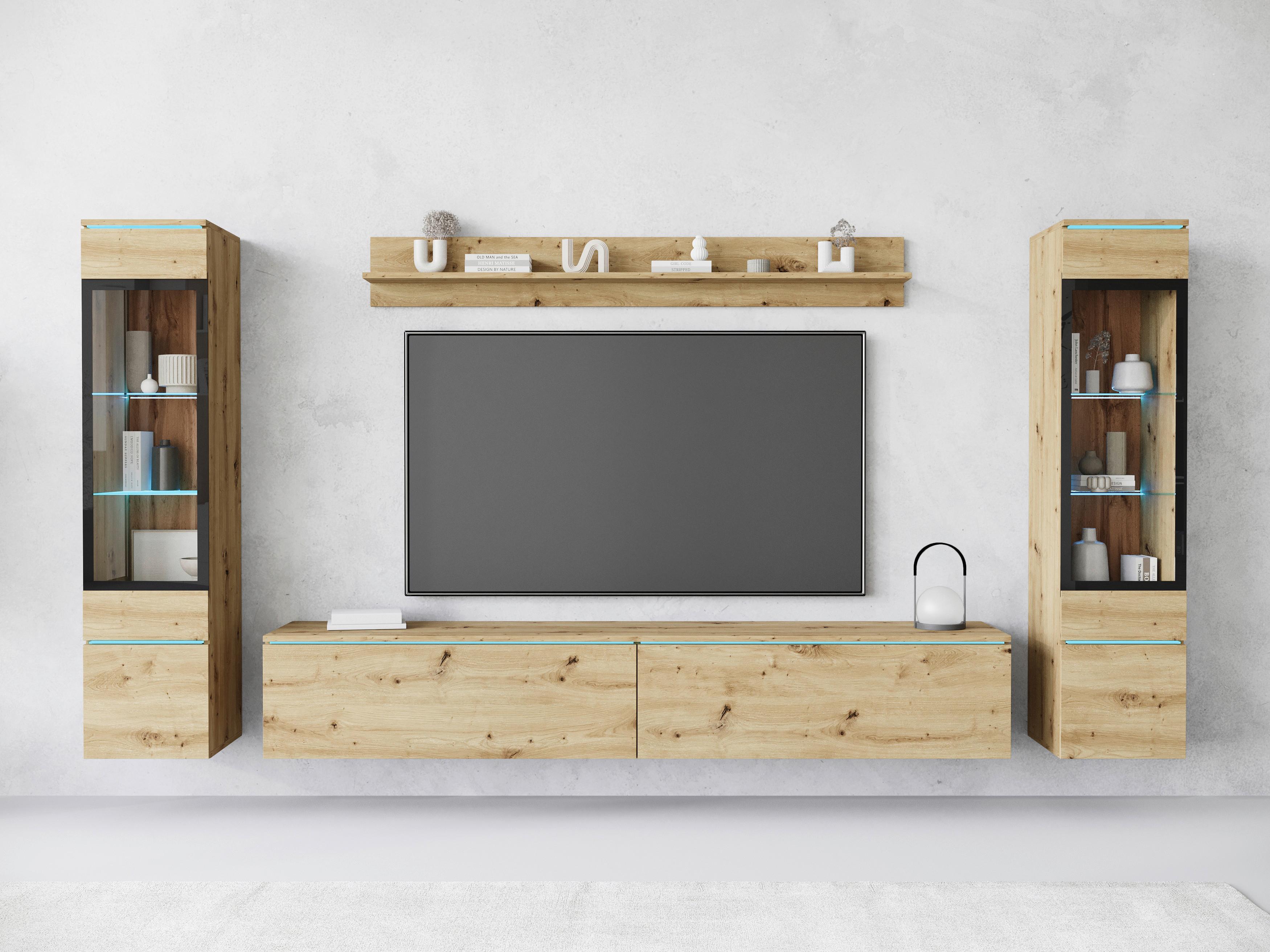 Obývací stěna VERA II dub Artisan - šedá/dub artisan, Basics, kompozitní dřevo/plast (240/130/33cm) - Livetastic