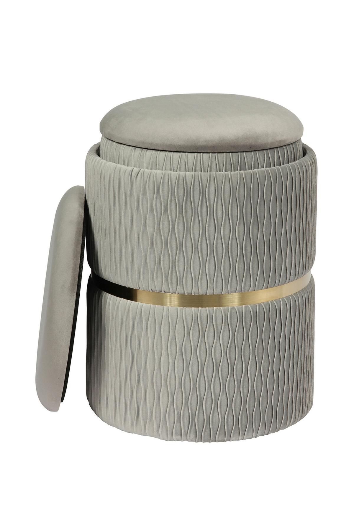 Hocker Zora Grau Polyester, D: 31,5 Cm - Goldfarben/Grau, Design, Textil/Metall (31,5/38/31,5cm) - Kayoom
