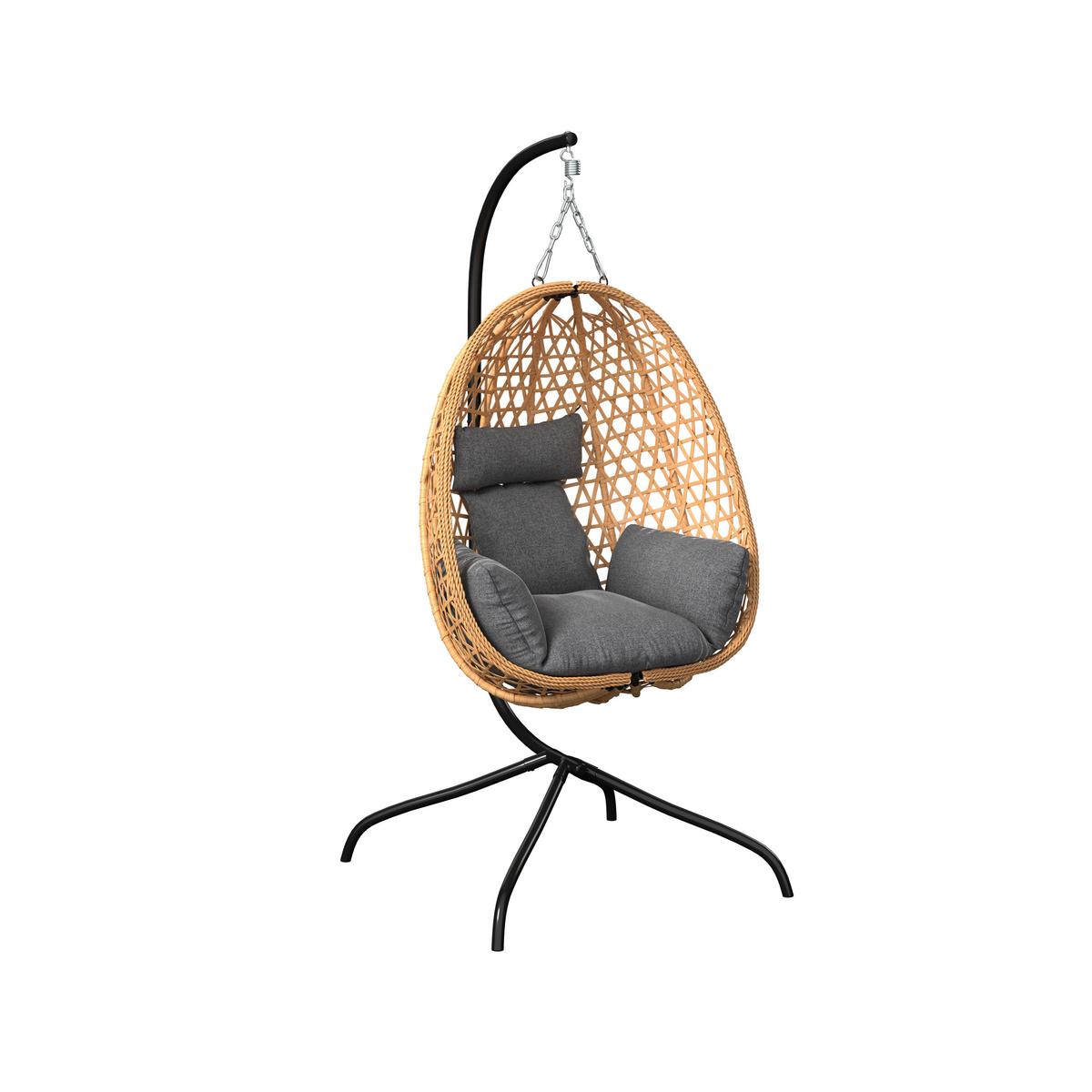 Hängesessel Lena - Schwarz/Naturfarben, MODERN, Kunststoff/Textil (105/198/104cm) - Beldano