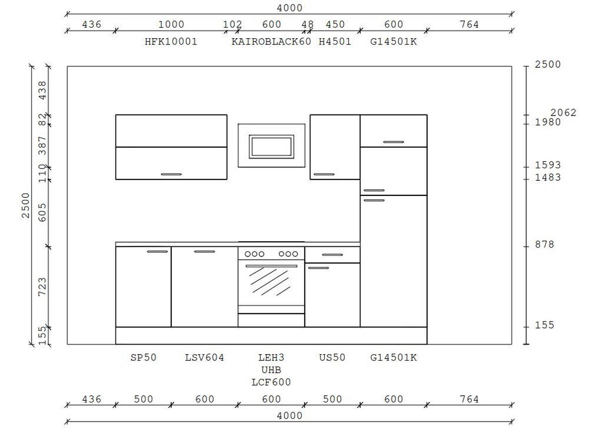 Kuchynský blok PN 80/100 vrát.5 spotrebičov, 280 cm - biela/farba duba, Modern, kompozitné drevo (280cm) - Pino