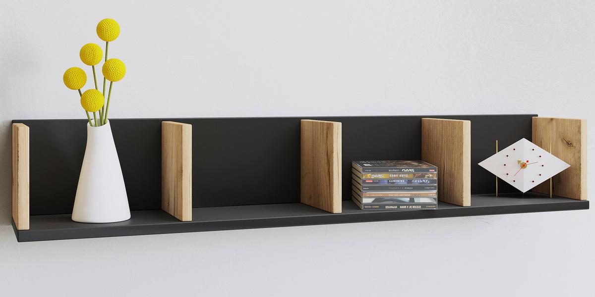 Wandregal Honsa Anthrazit/Eiche Dekor B: 97cm - Honigeiche/Anthrazit, Design, Holzwerkstoff (97/17/17cm) - MID.YOU